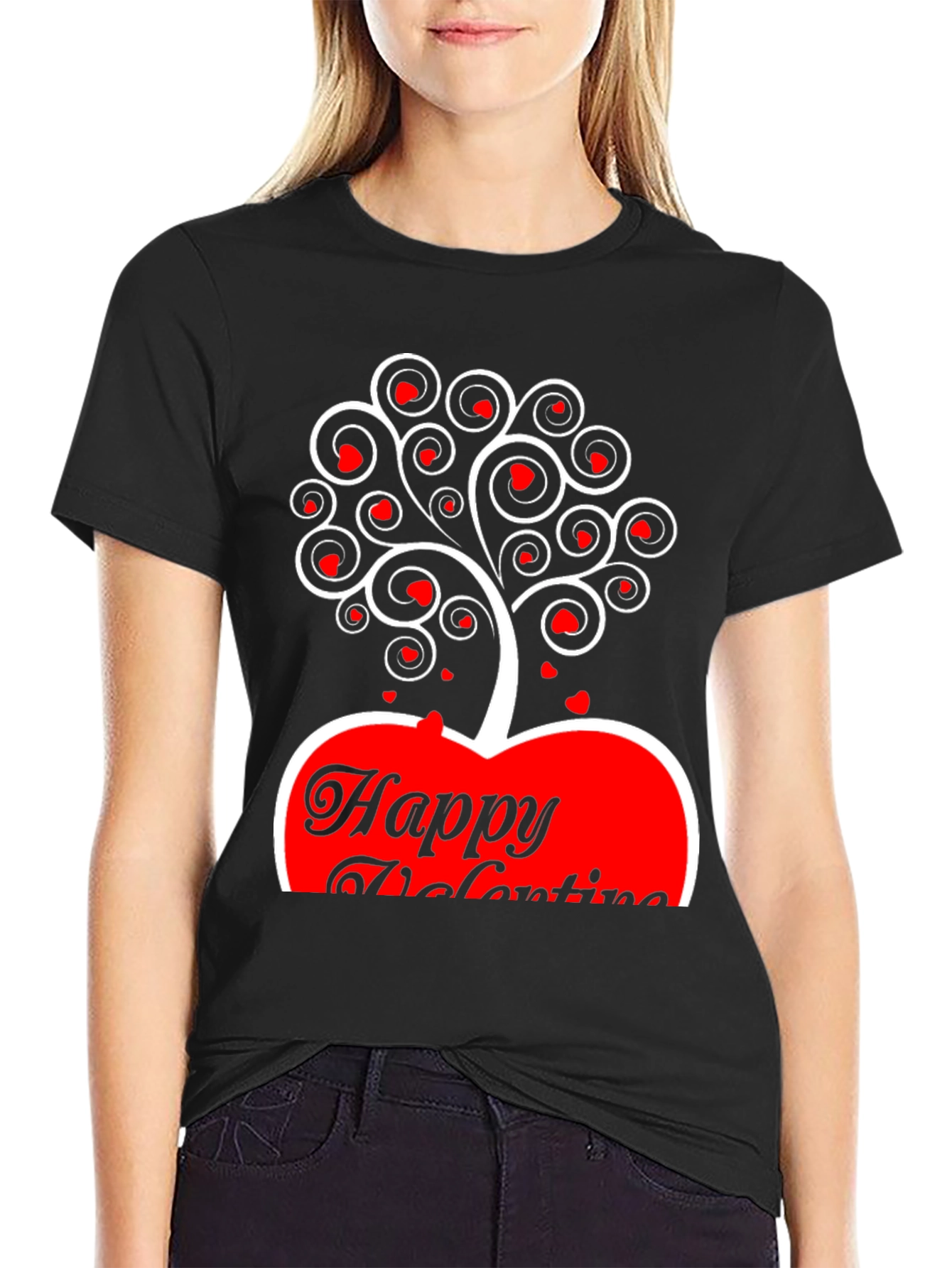 Valentines Day Heart Tree T-Shirt - Black