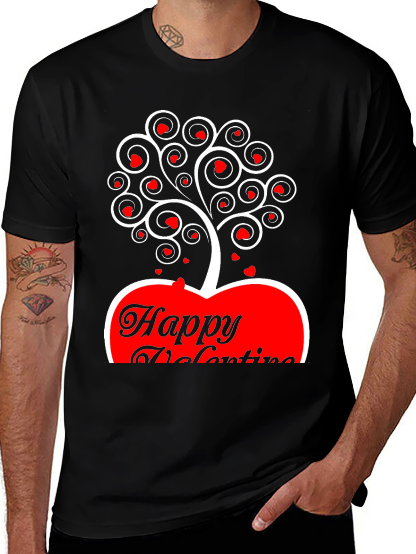 Valentines Day Heart Tree T-Shirt - Black