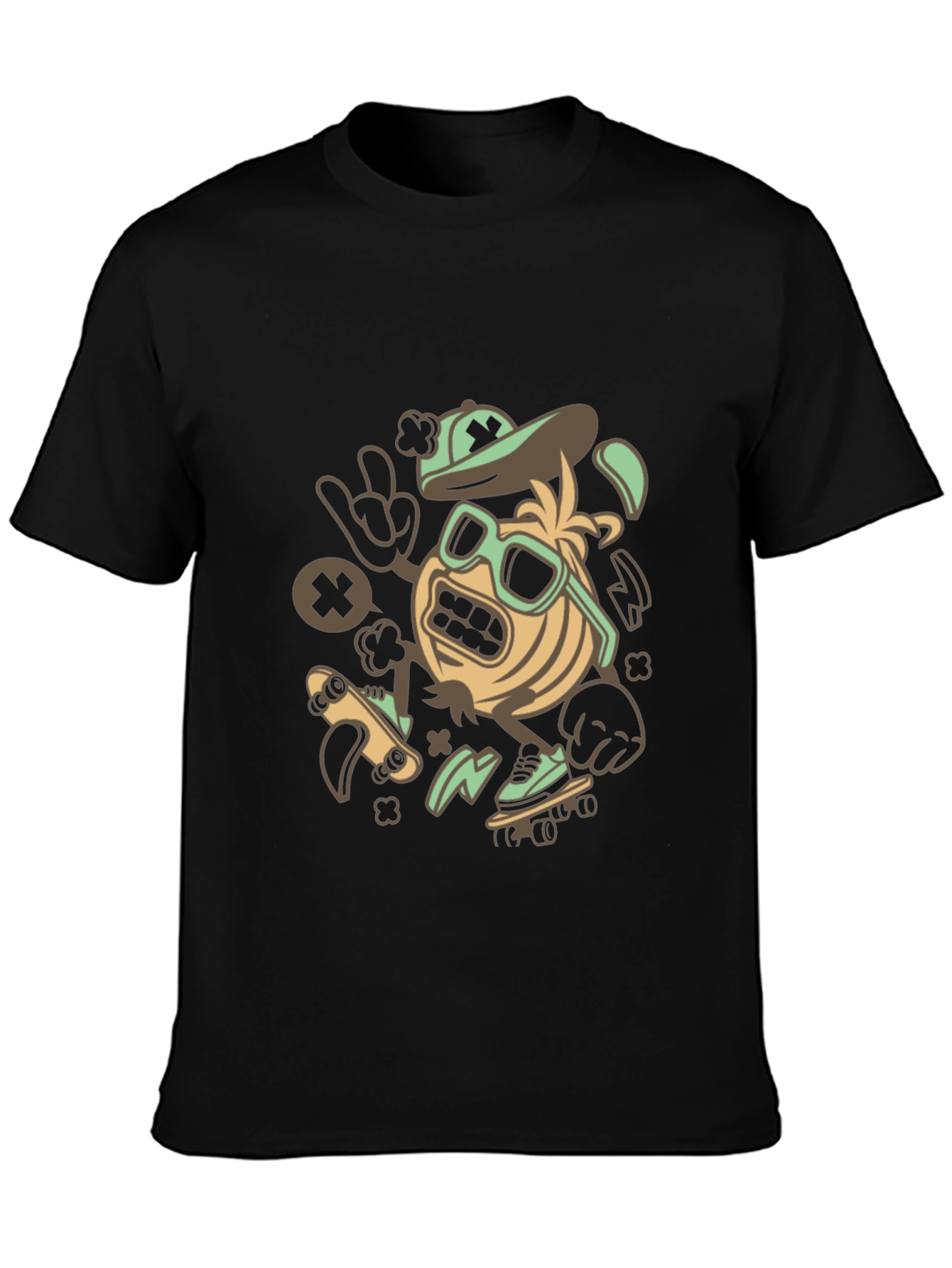 Skateboarding Character Graphic Tee - Black
