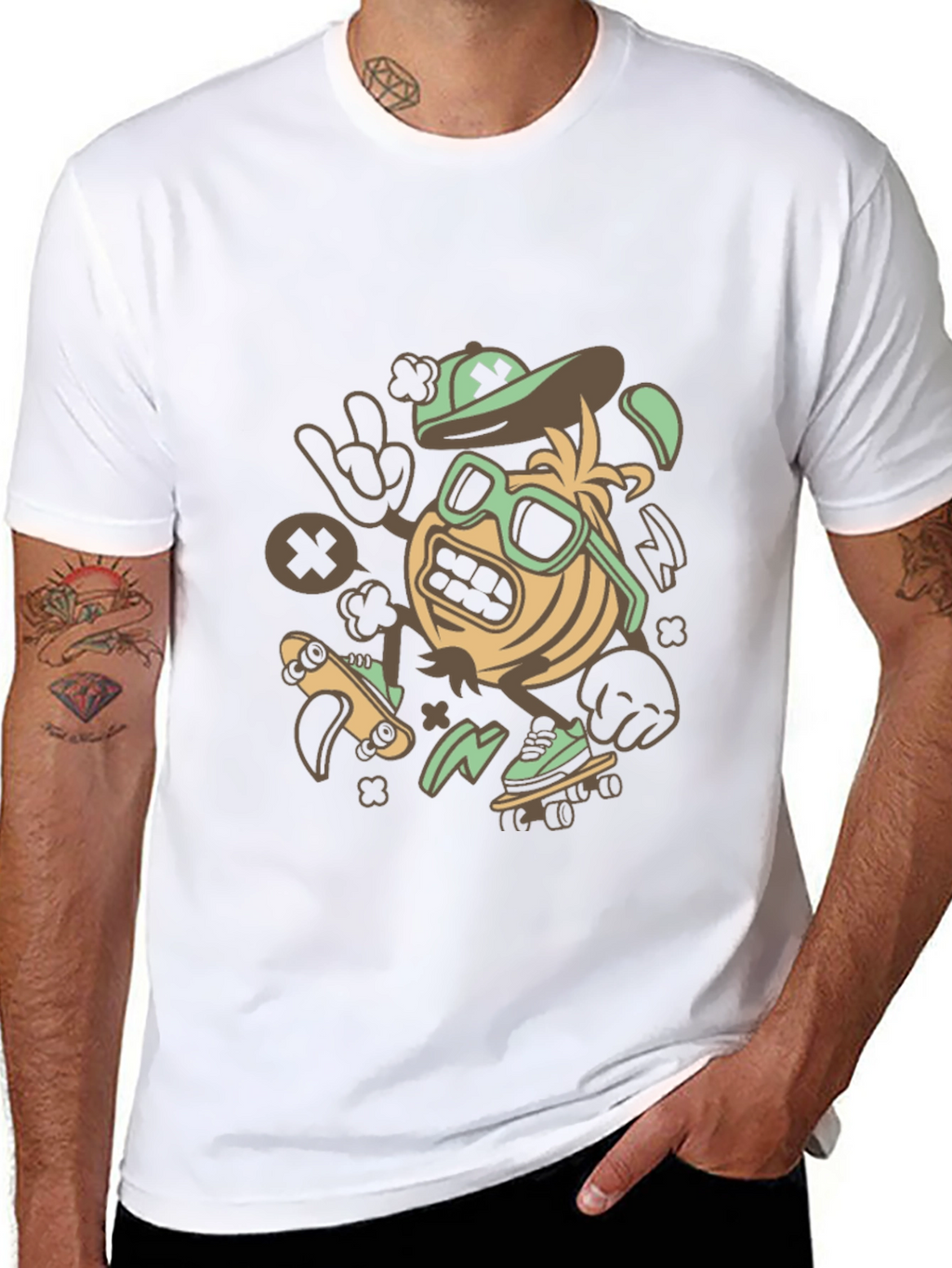 Skateboarding Character Graphic Tee - Black