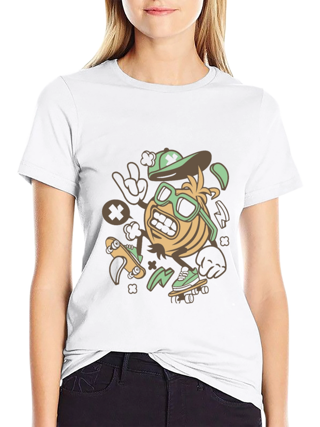 Skateboarding Character Graphic Tee - Black