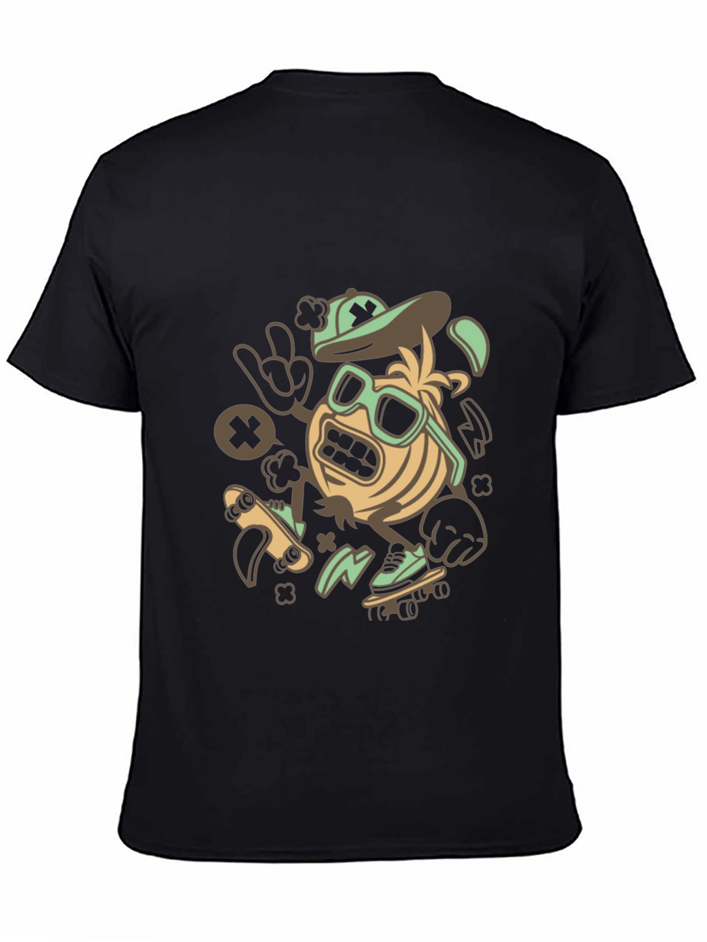 Skateboarding Character Graphic Tee - Black