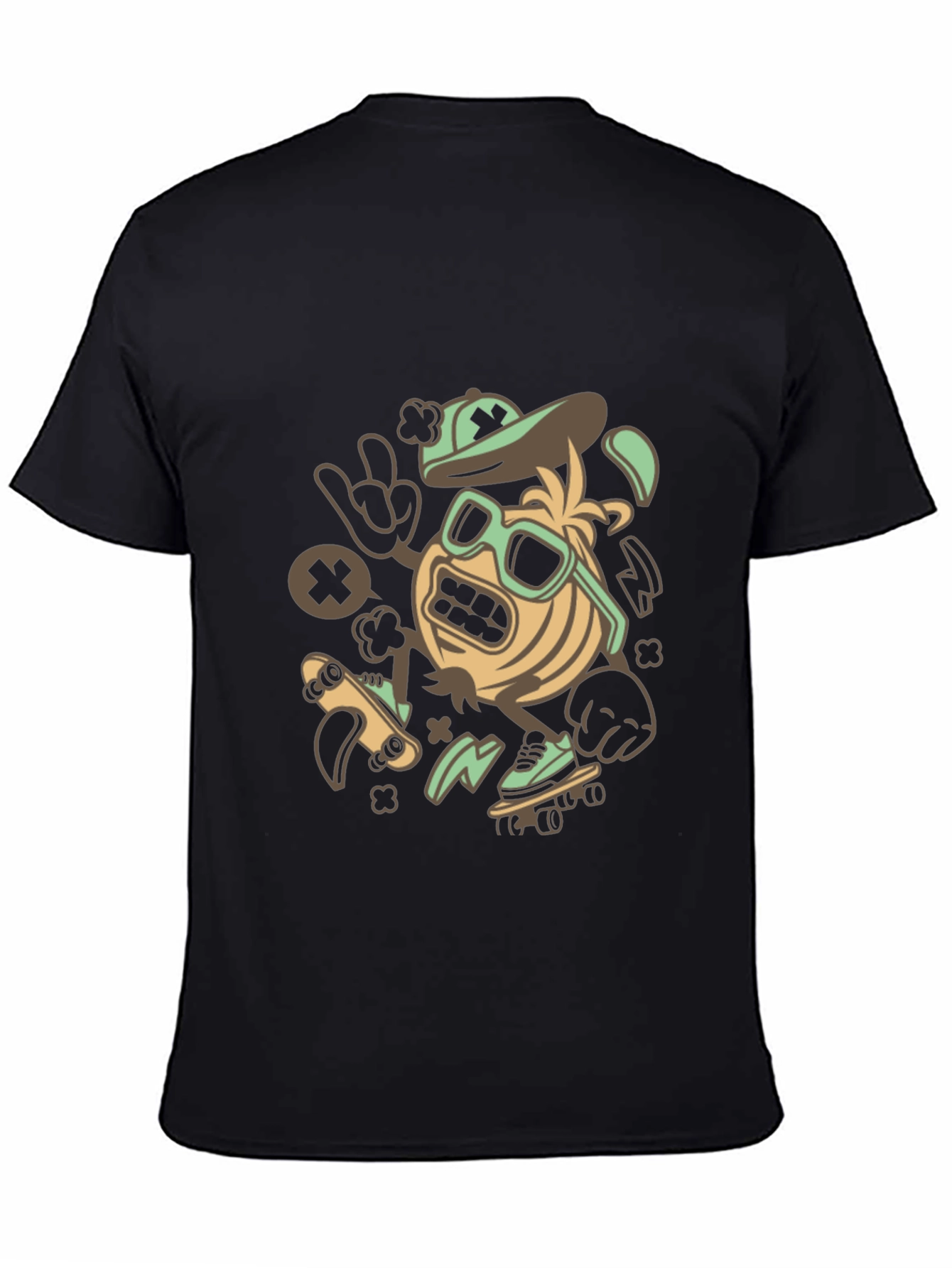 Skateboarding Character Graphic Tee - Black