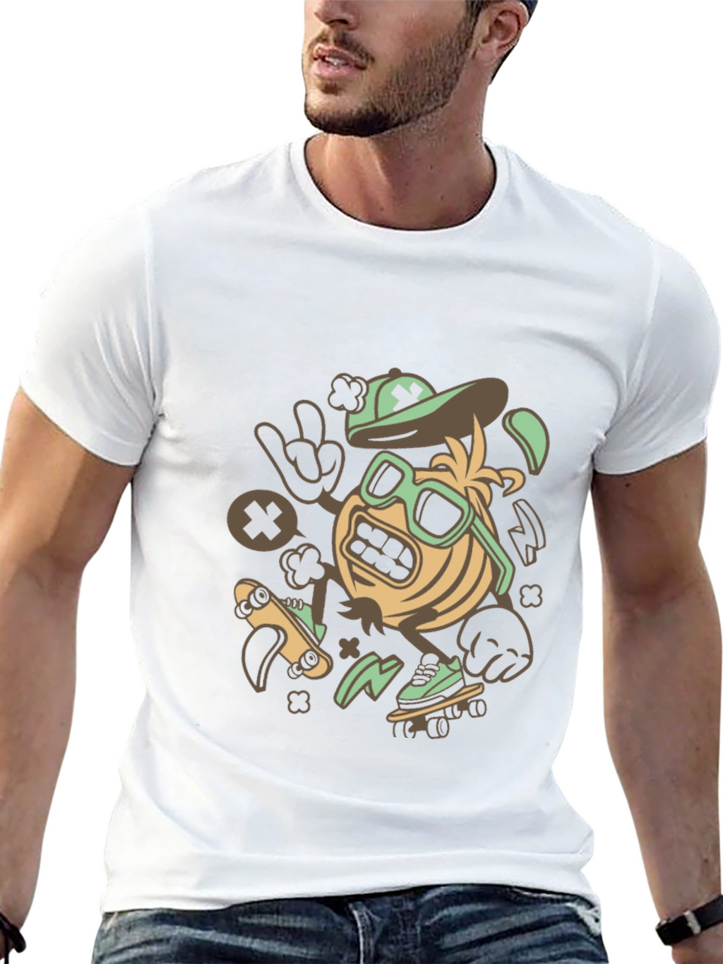 Skateboarding Character Graphic Tee - Black