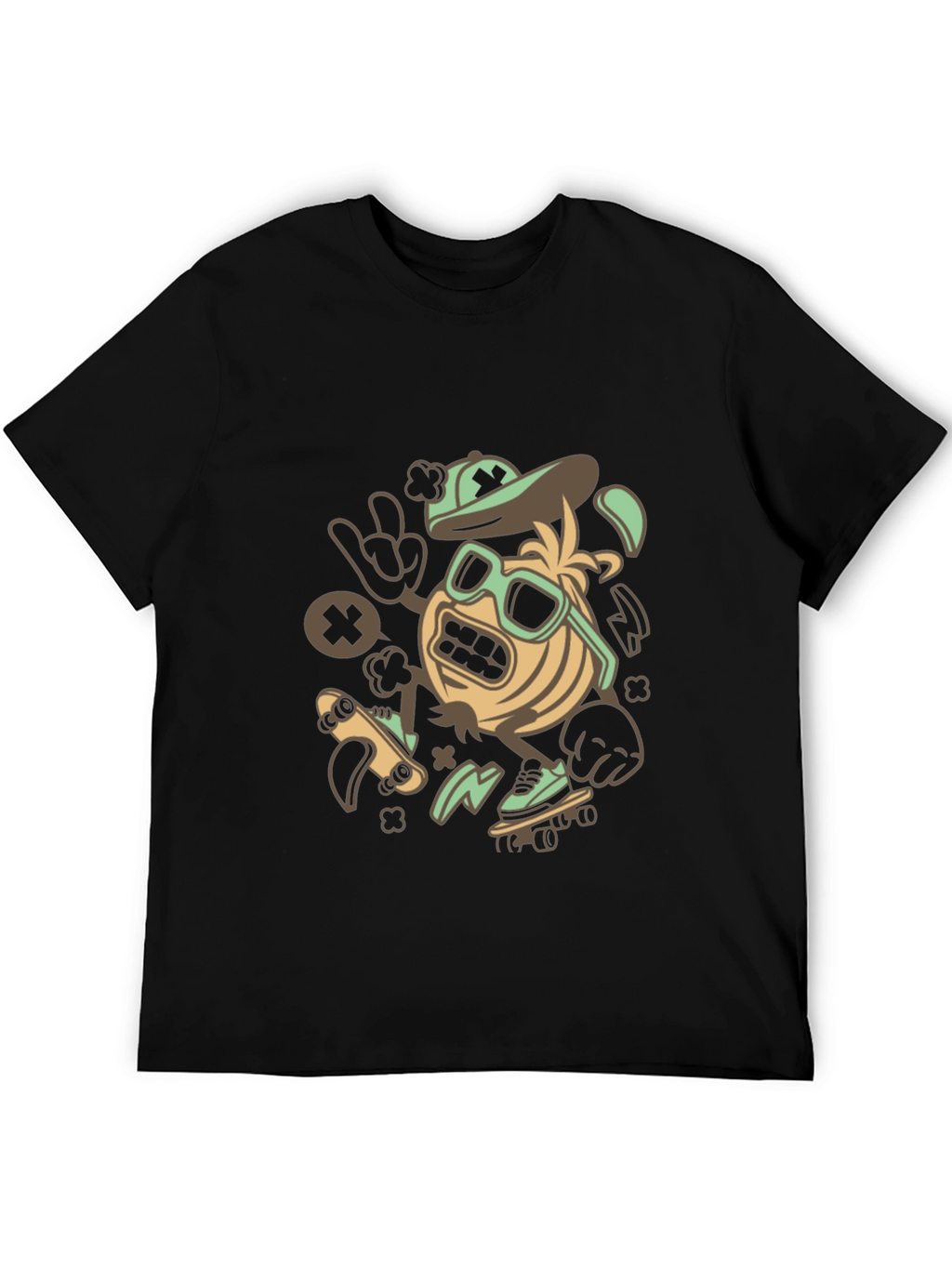 Skateboarding Character Graphic Tee - Black