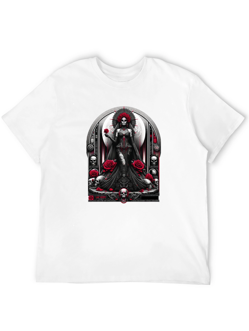 Lady Death T-Shirt - Gothic Skull & Roses Design