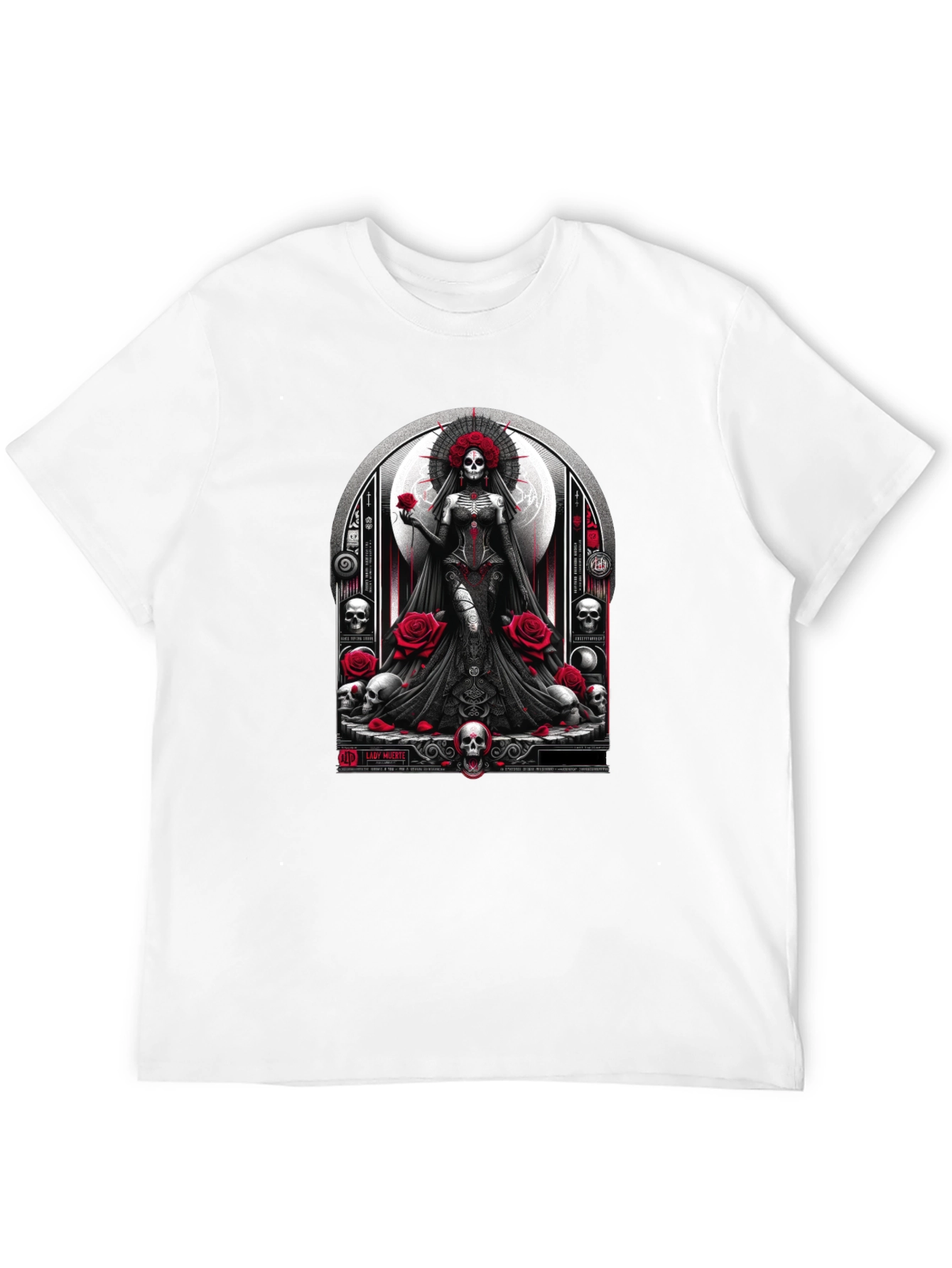 Lady Death T-Shirt - Gothic Skull & Roses Design