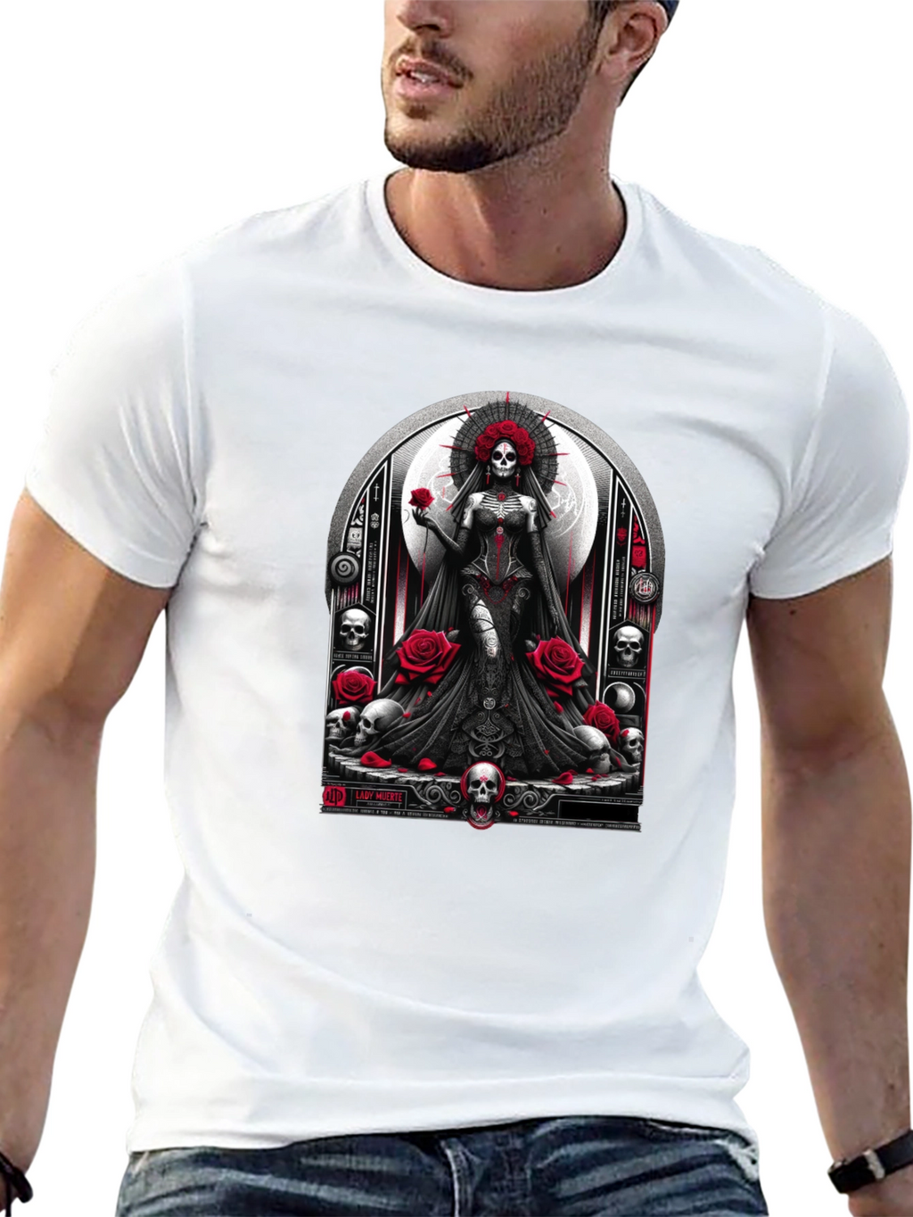 Lady Death T-Shirt - Gothic Skull & Roses Design