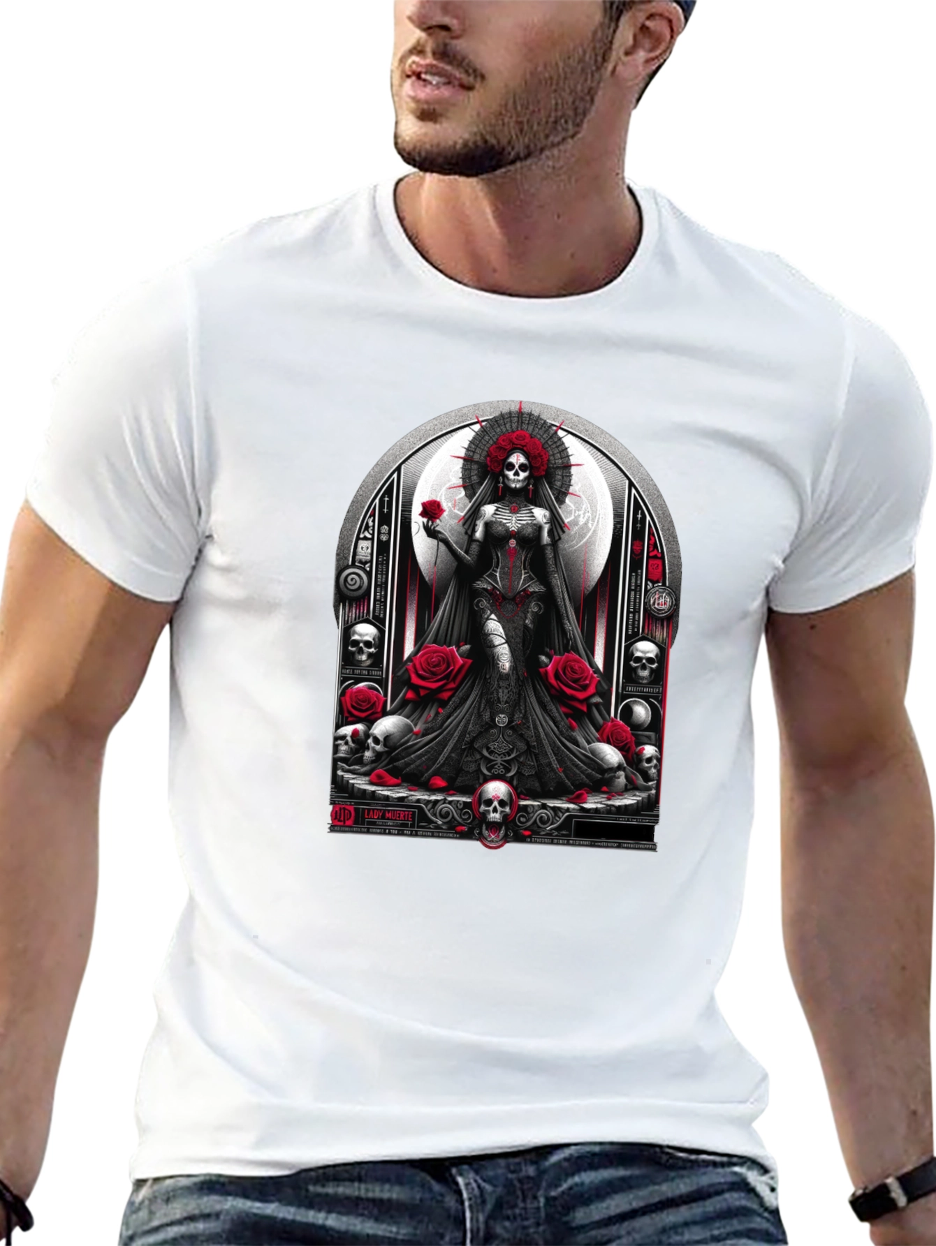 Lady Death T-Shirt - Gothic Skull & Roses Design