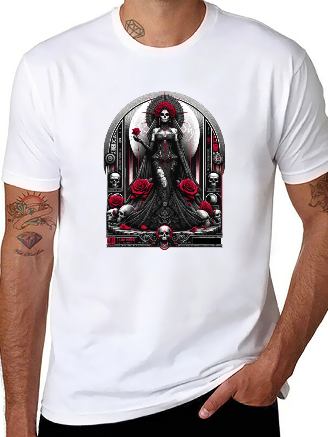Lady Death T-Shirt - Gothic Skull & Roses Design