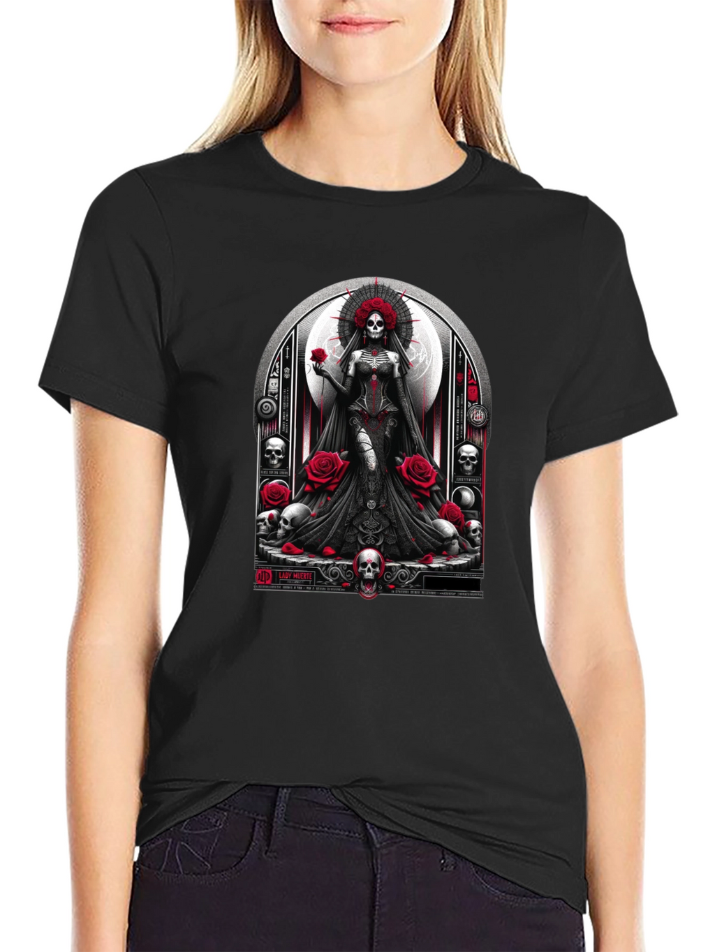 Lady Death T-Shirt - Gothic Skull & Roses Design