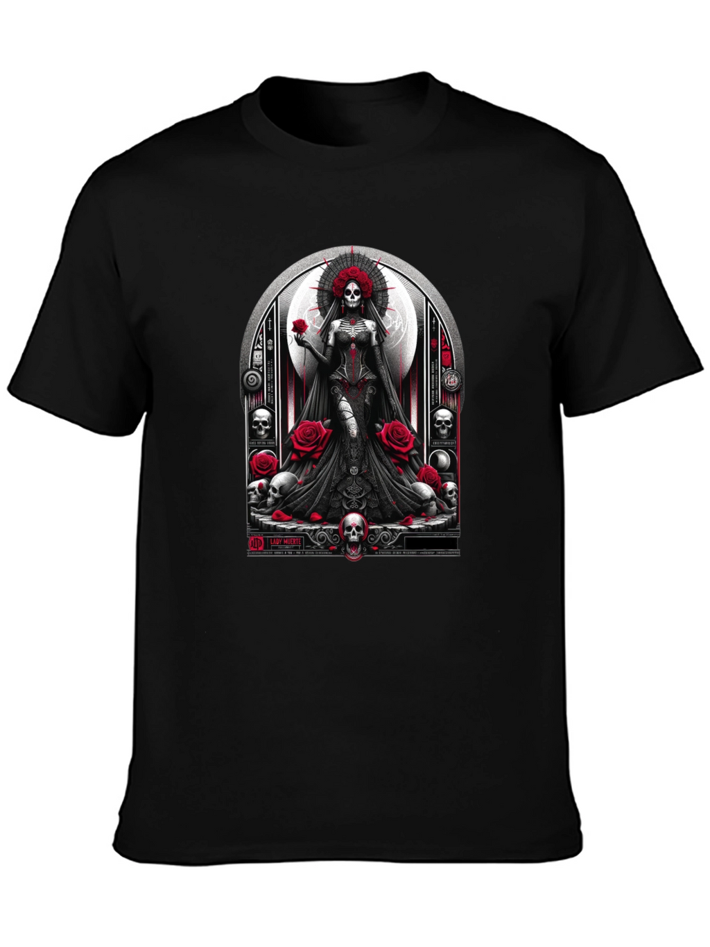 Lady Death T-Shirt - Gothic Skull & Roses Design