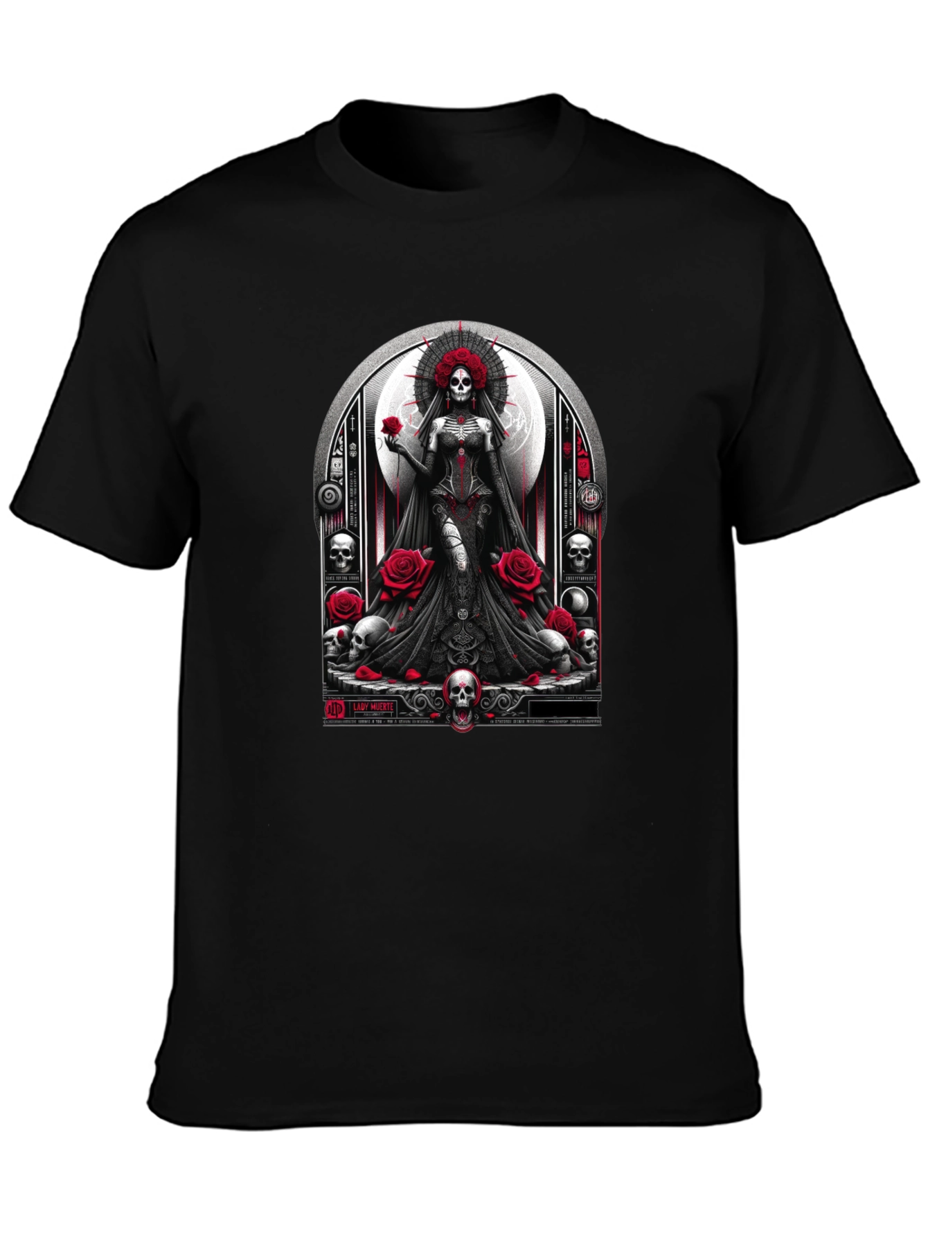 Lady Death T-Shirt - Gothic Skull & Roses Design