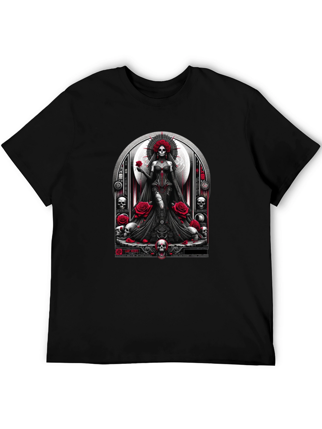 Lady Death T-Shirt - Gothic Skull & Roses Design