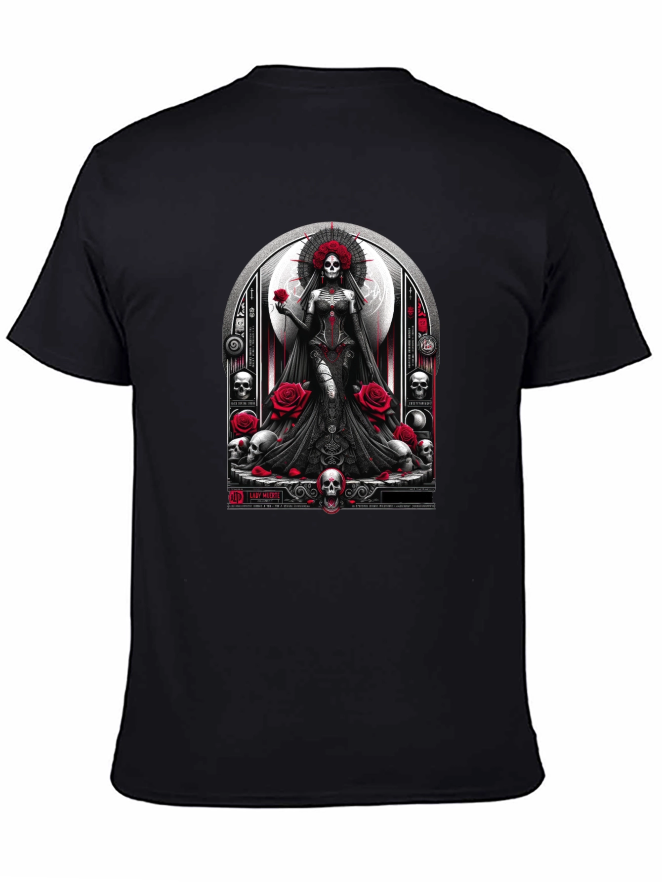 Lady Death T-Shirt - Gothic Skull & Roses Design