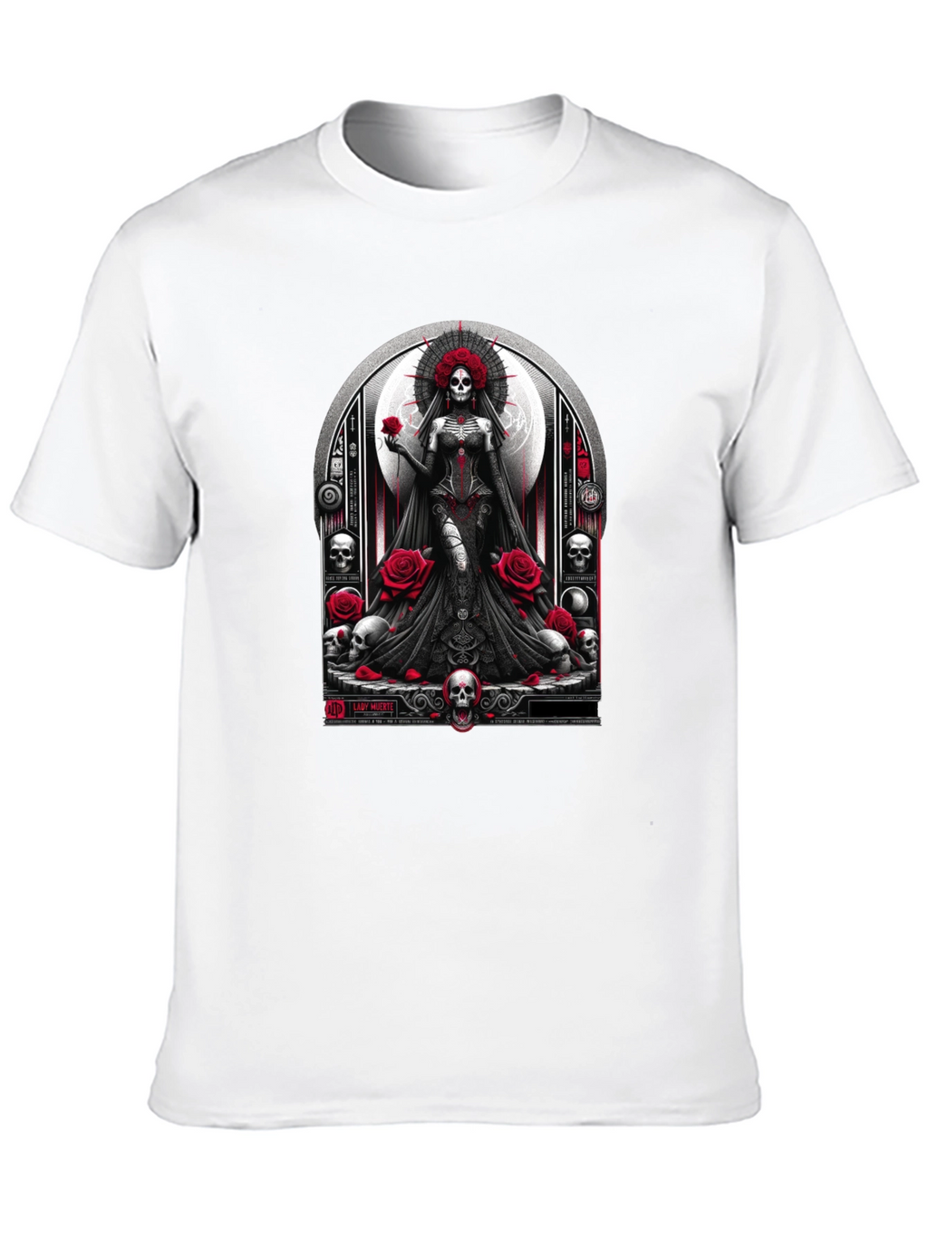 Lady Death T-Shirt - Gothic Skull & Roses Design