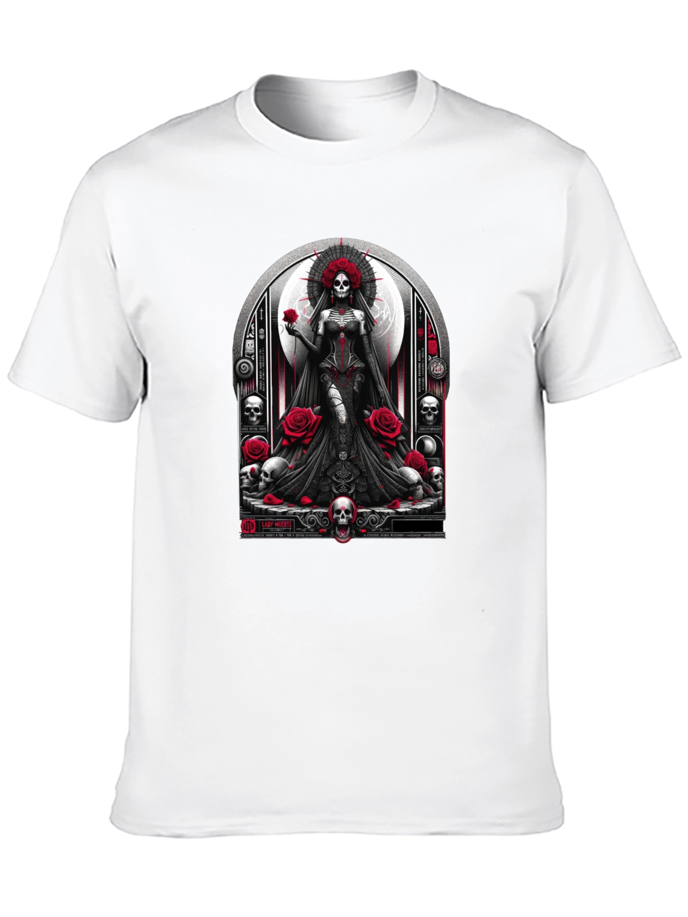 Lady Death T-Shirt - Gothic Skull & Roses Design