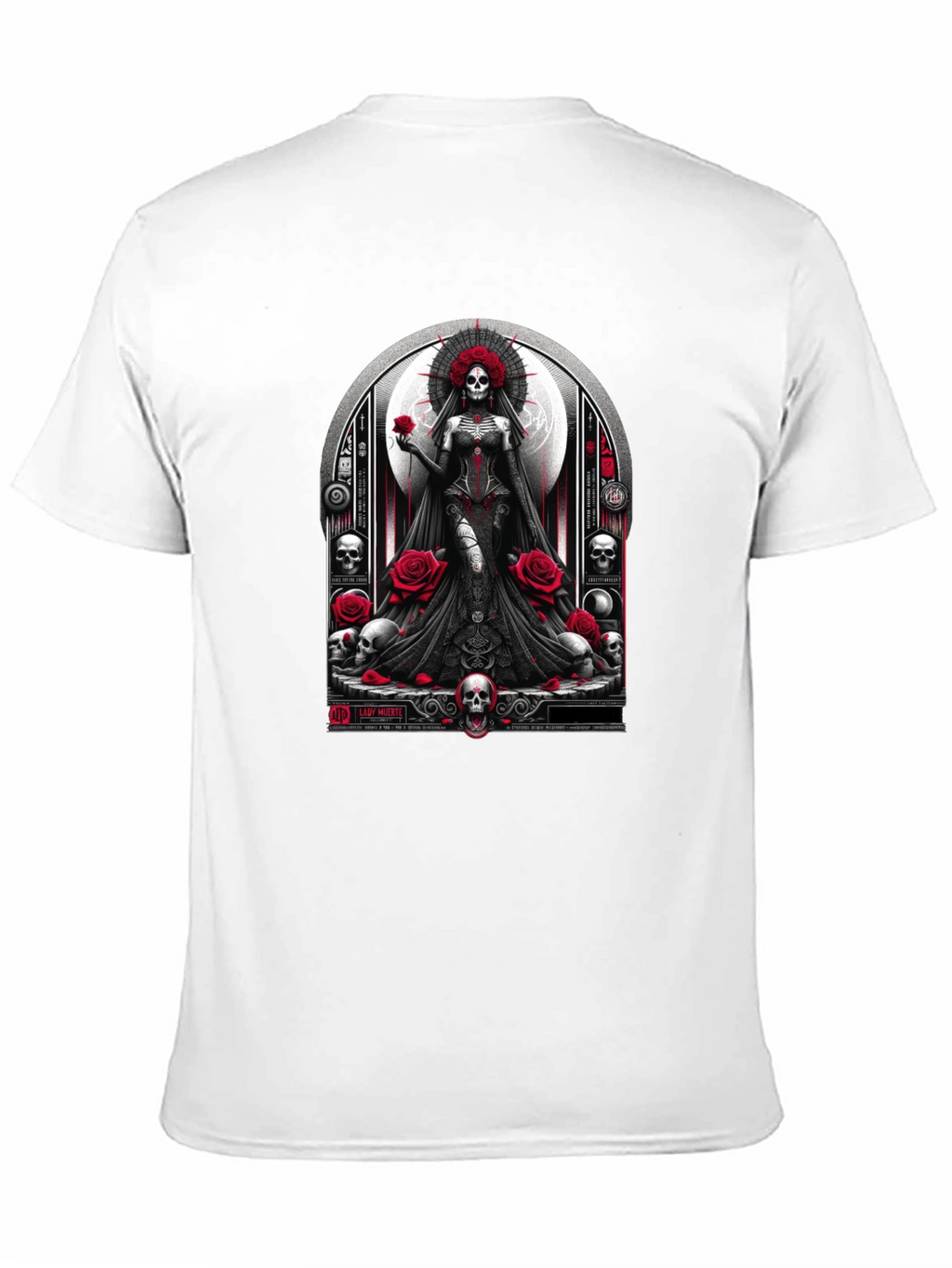 Lady Death T-Shirt - Gothic Skull & Roses Design