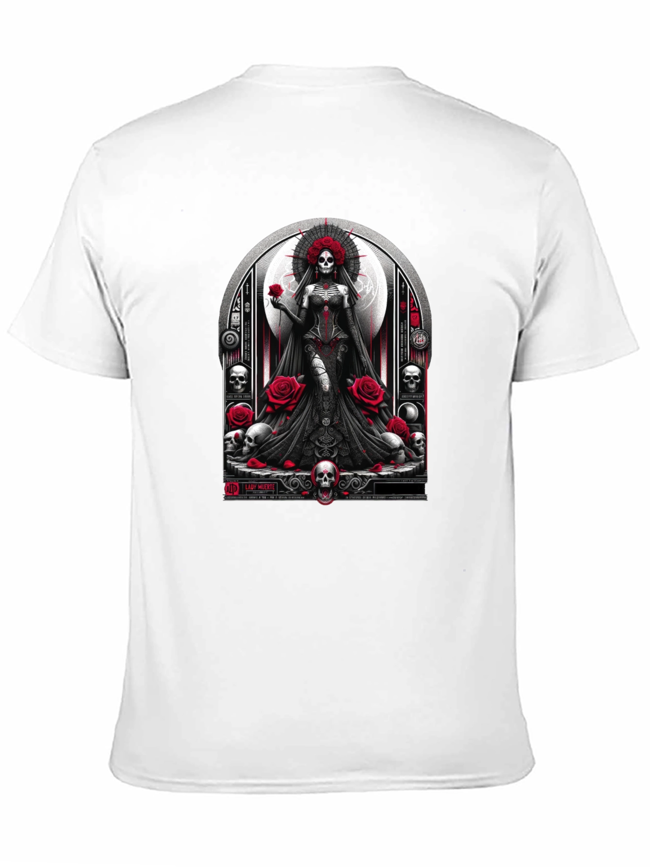 Lady Death T-Shirt - Gothic Skull & Roses Design