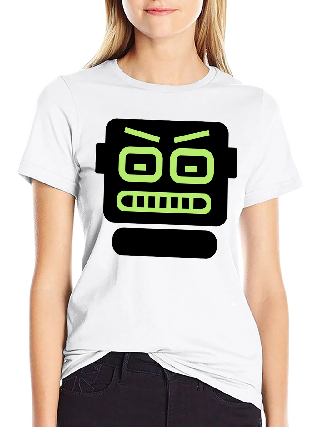 Robot Face Graphic Print Black T-Shirt