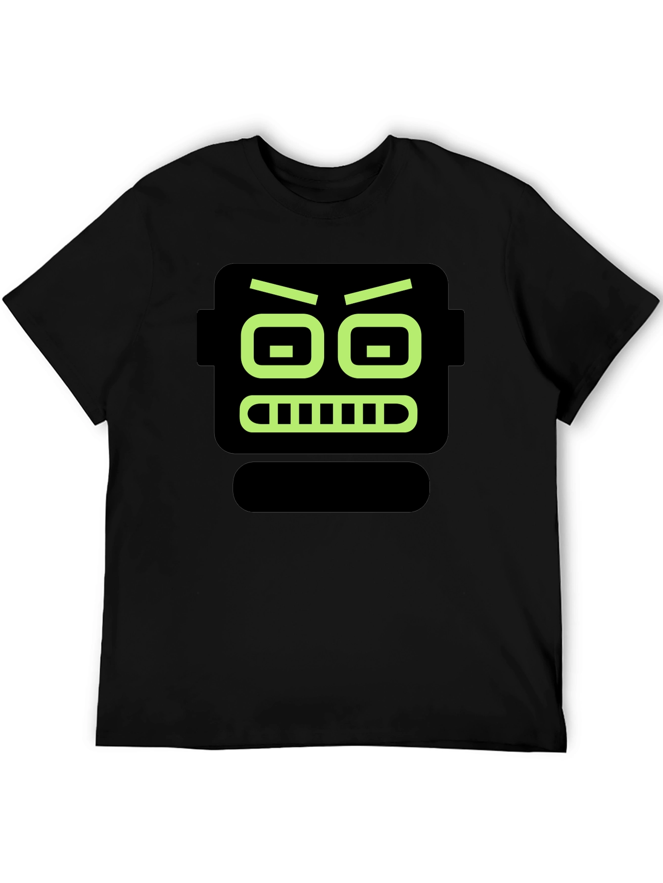 Robot Face Graphic Print Black T-Shirt