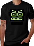 Robot Face Graphic Print Black T-Shirt