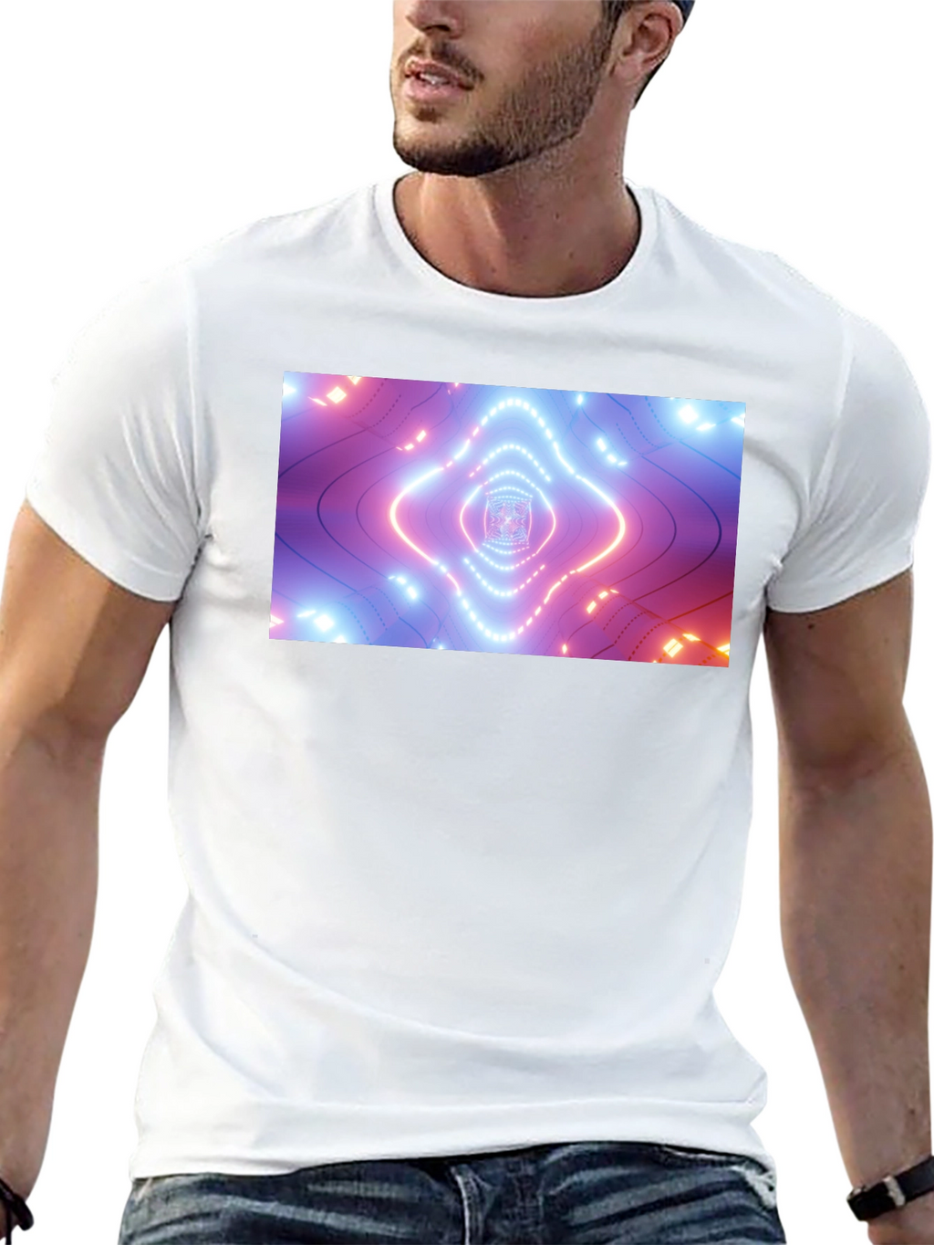 Abstract Neon Tunnel Black T-Shirt