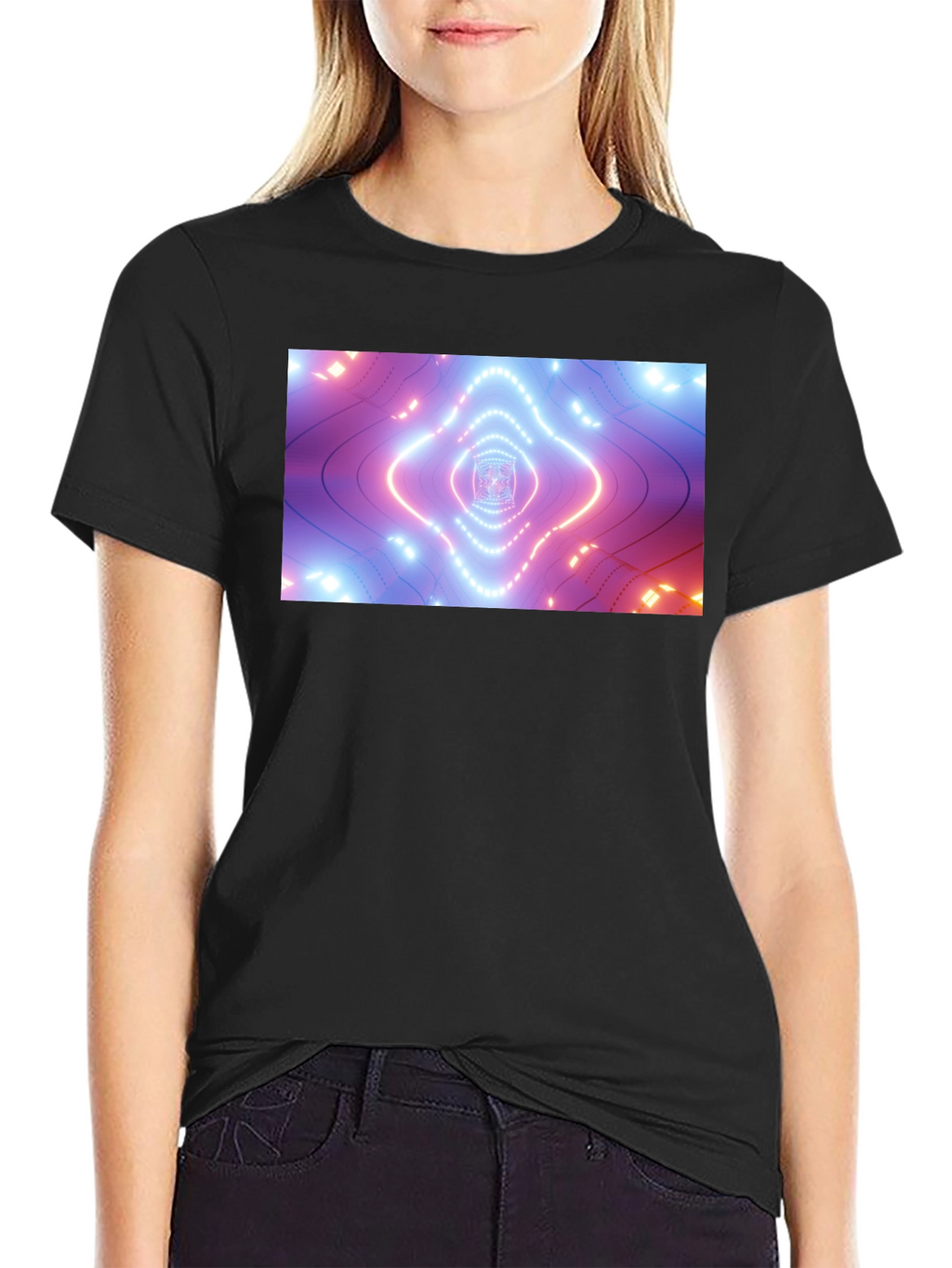 Abstract Neon Tunnel Black T-Shirt