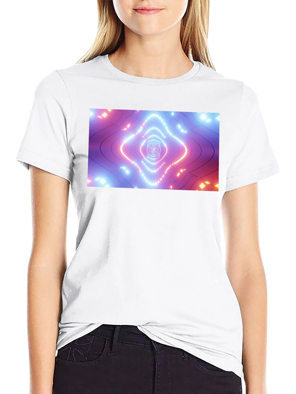 Abstract Neon Tunnel Black T-Shirt