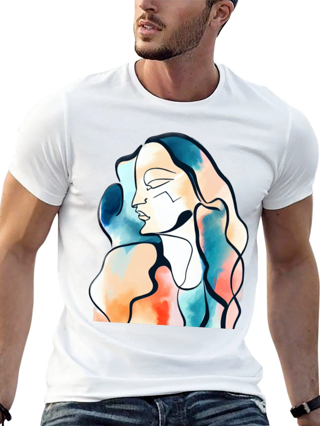 Abstract Face Graphic Print Black T-Shirt