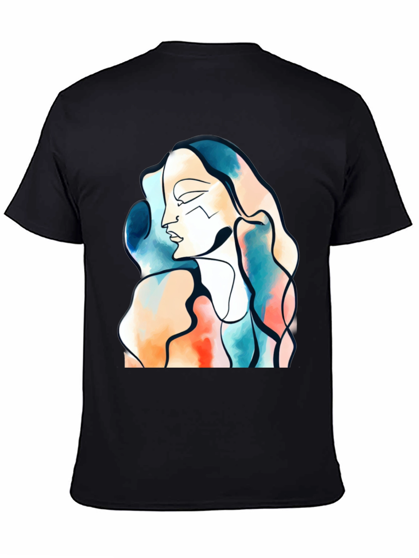 Abstract Face Graphic Print Black T-Shirt