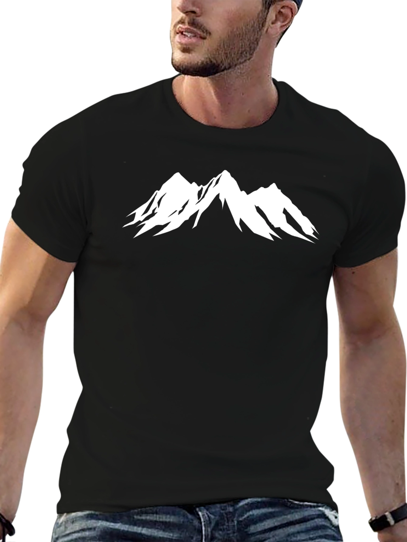 Mountain Graphic Tee - Black Cotton T-Shirt