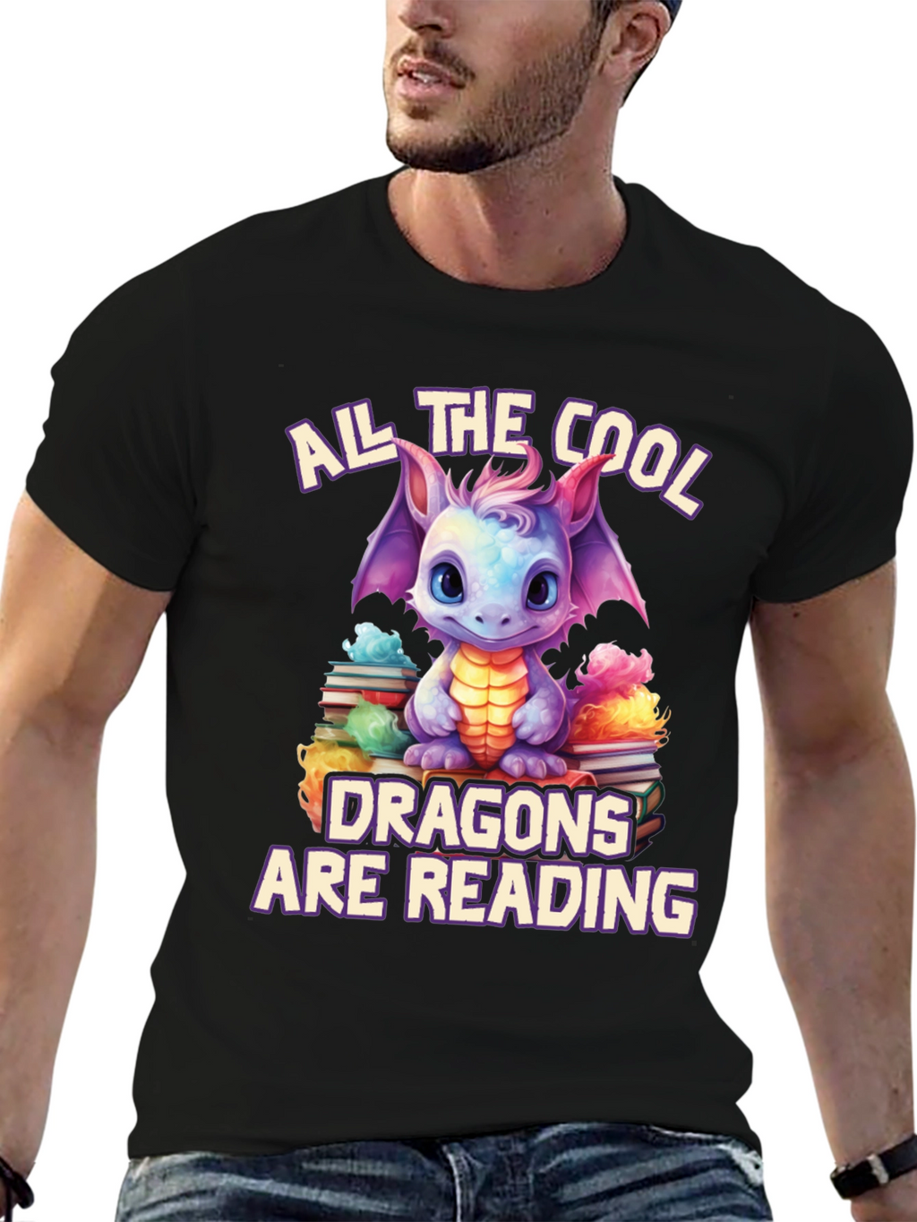 Cute Dragon Reading T-Shirt - Book Lover Tee