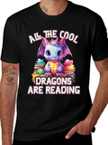 Cute Dragon Reading T-Shirt - Book Lover Tee