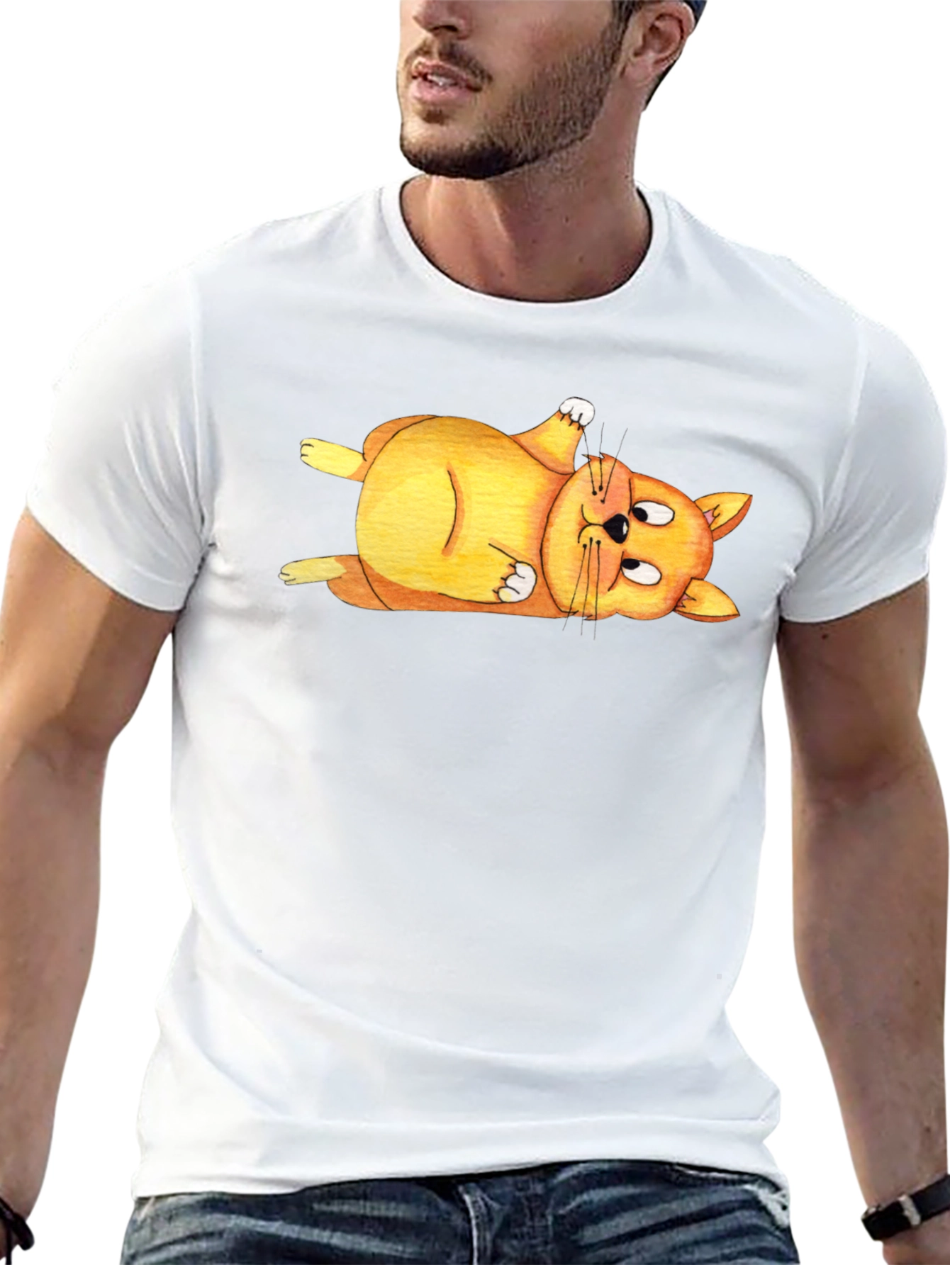 Lazy Cat T-Shirt - Black Crew Neck Tee