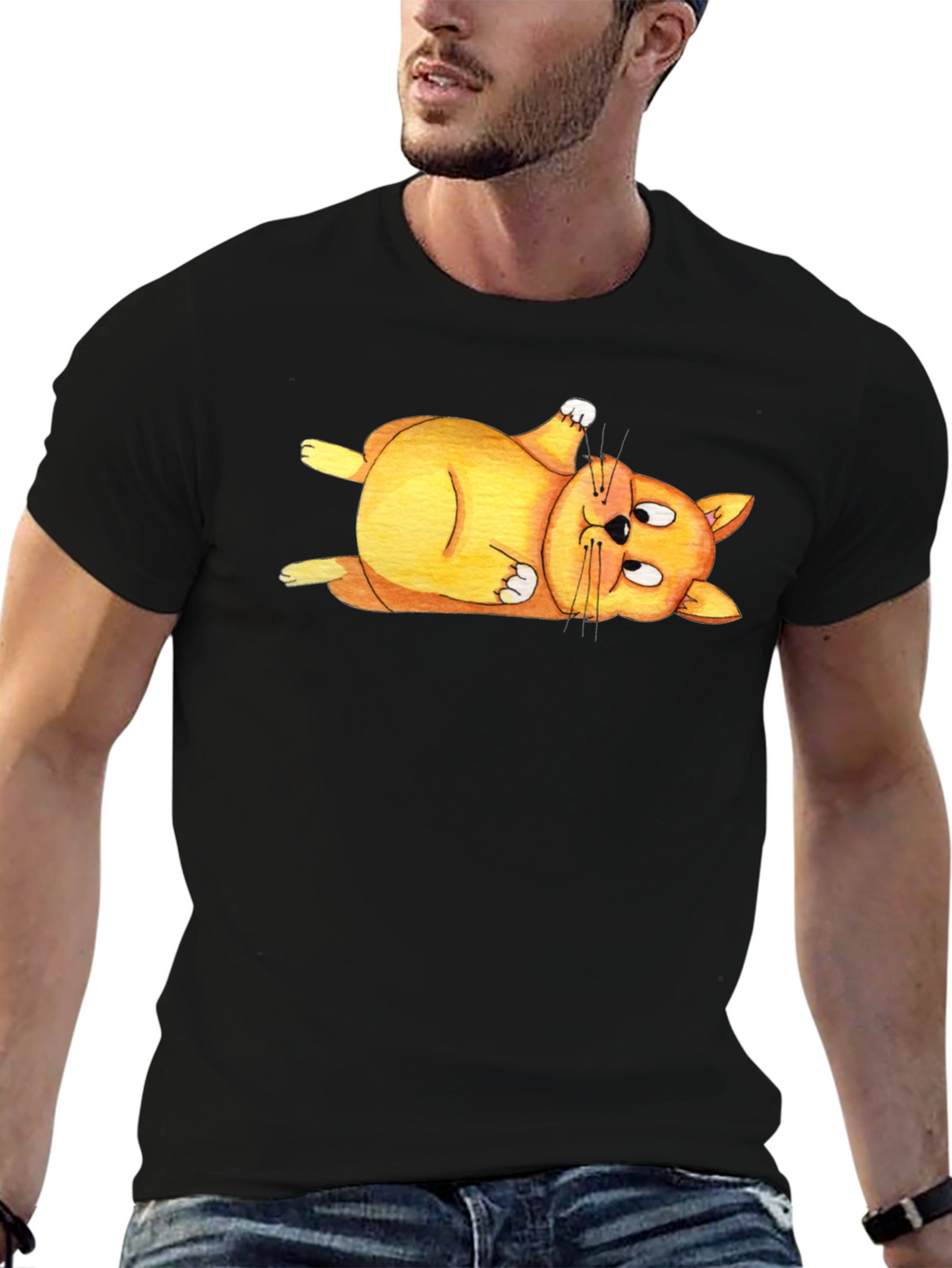 Lazy Cat T-Shirt - Black Crew Neck Tee
