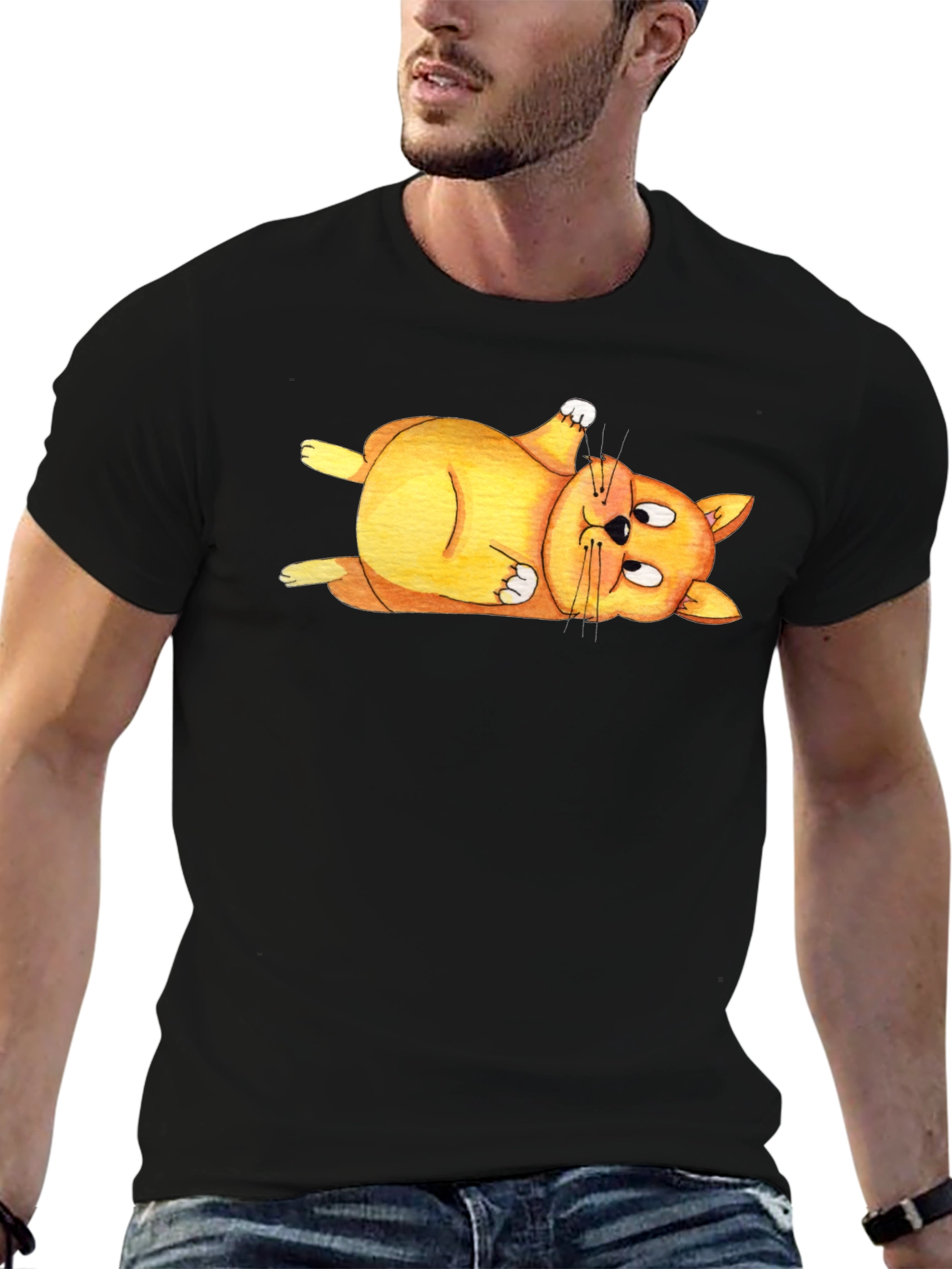 Lazy Cat T-Shirt - Black Crew Neck Tee