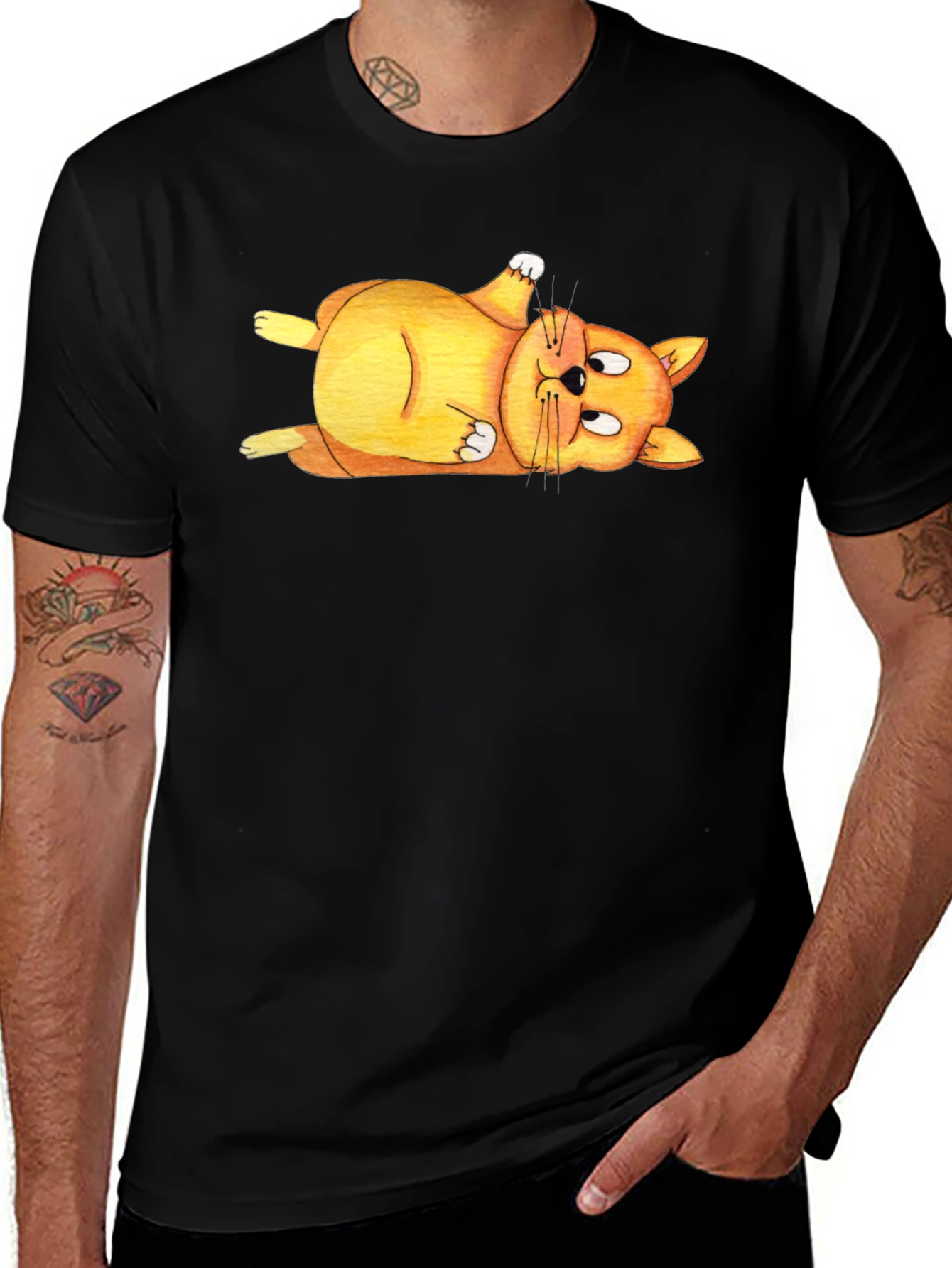 Lazy Cat T-Shirt - Black Crew Neck Tee