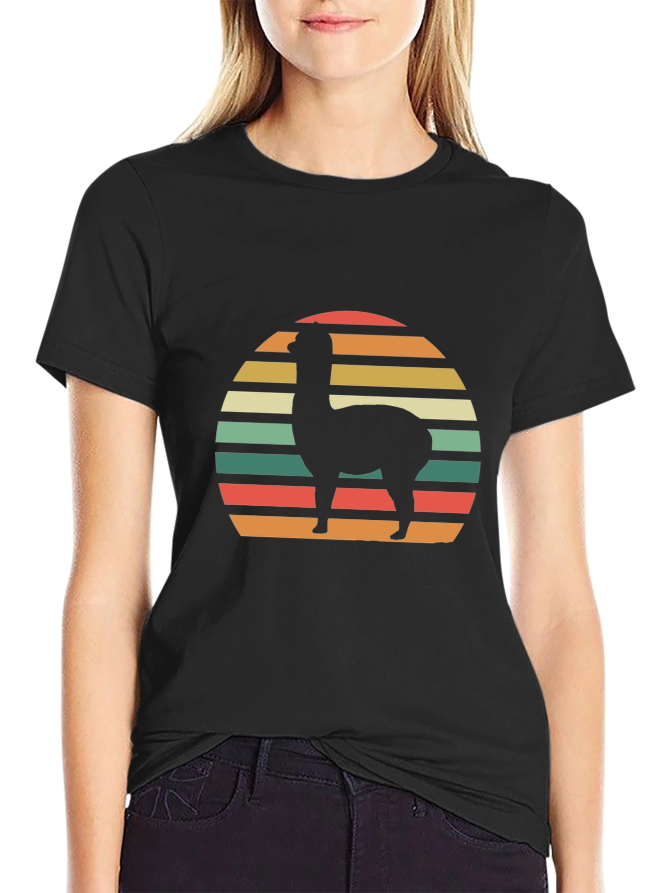 Retro Alpaca Sunset Graphic T-Shirt