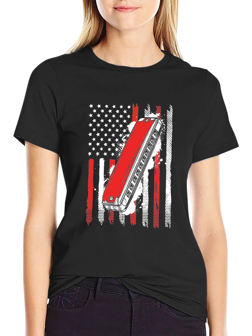 Harmonica American Flag Graphic Tee