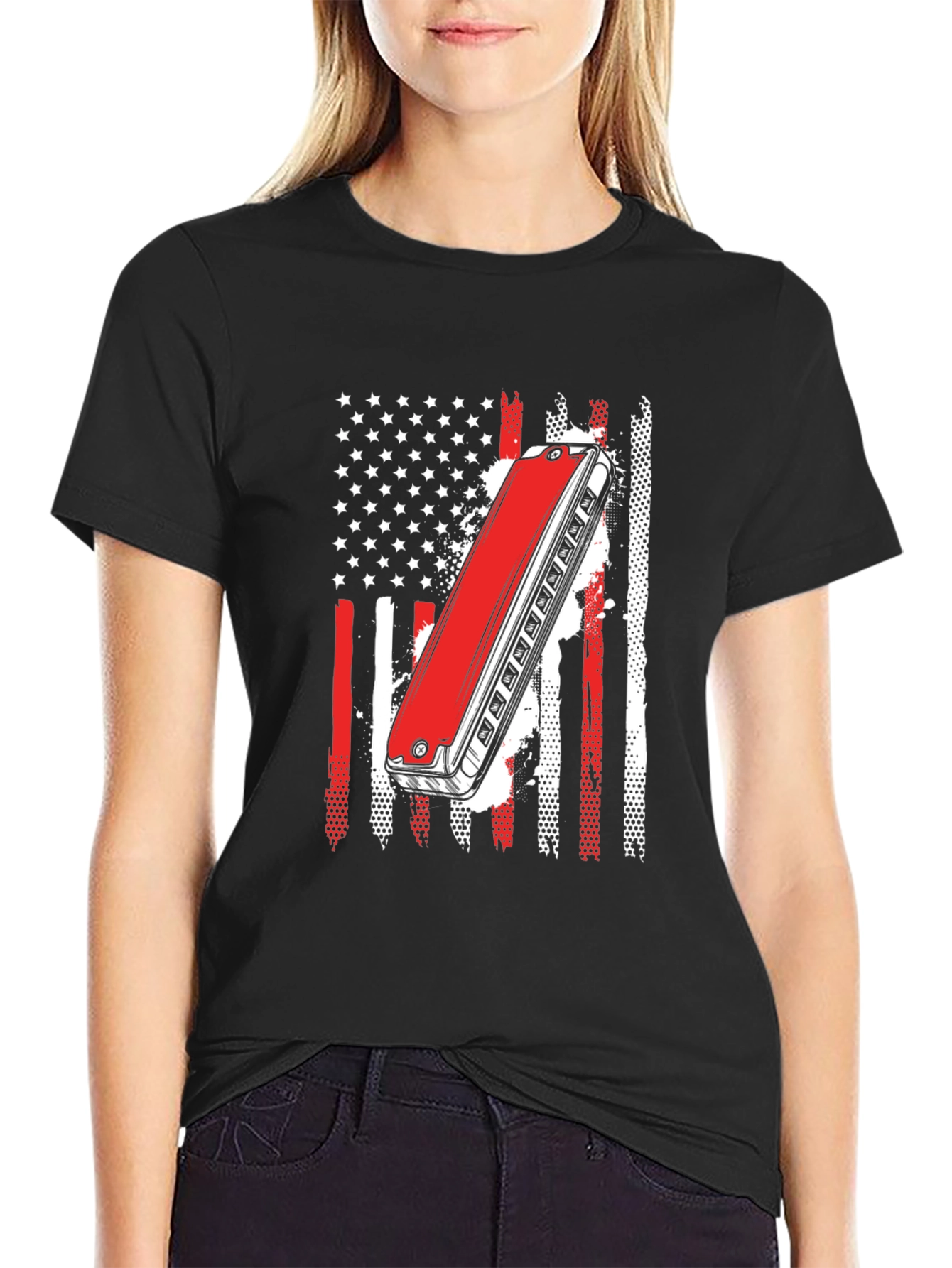 Harmonica American Flag Graphic Tee
