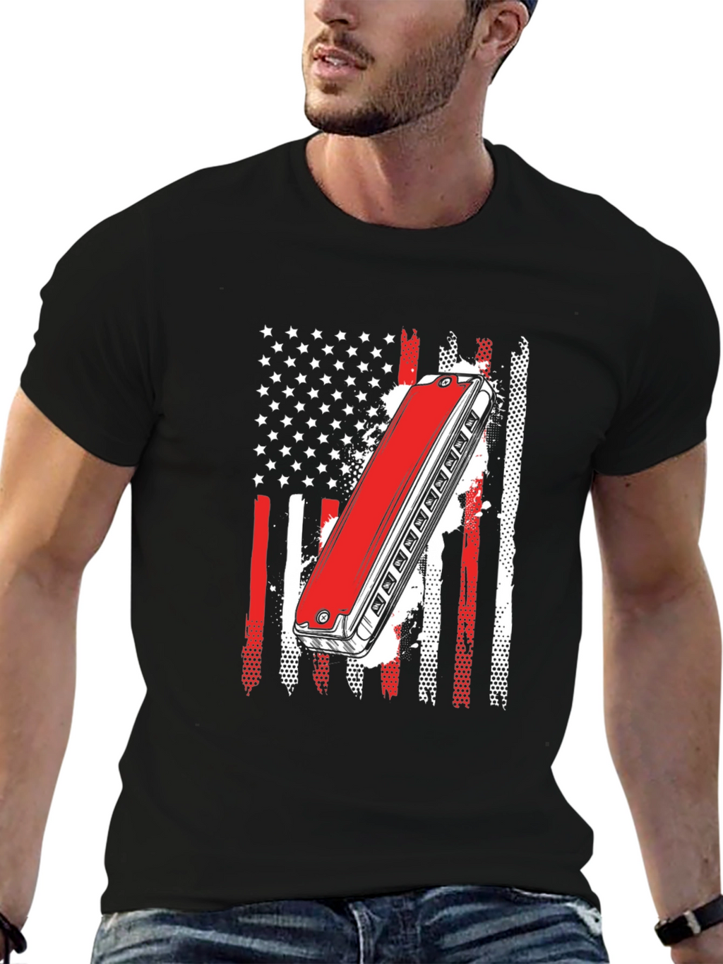 Harmonica American Flag Graphic Tee