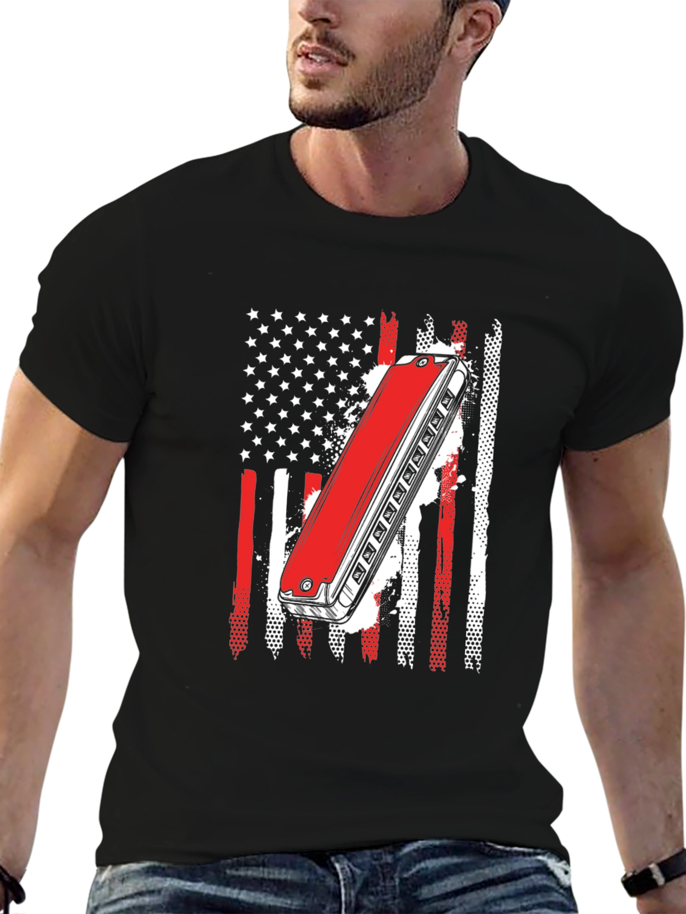 Harmonica American Flag Graphic Tee
