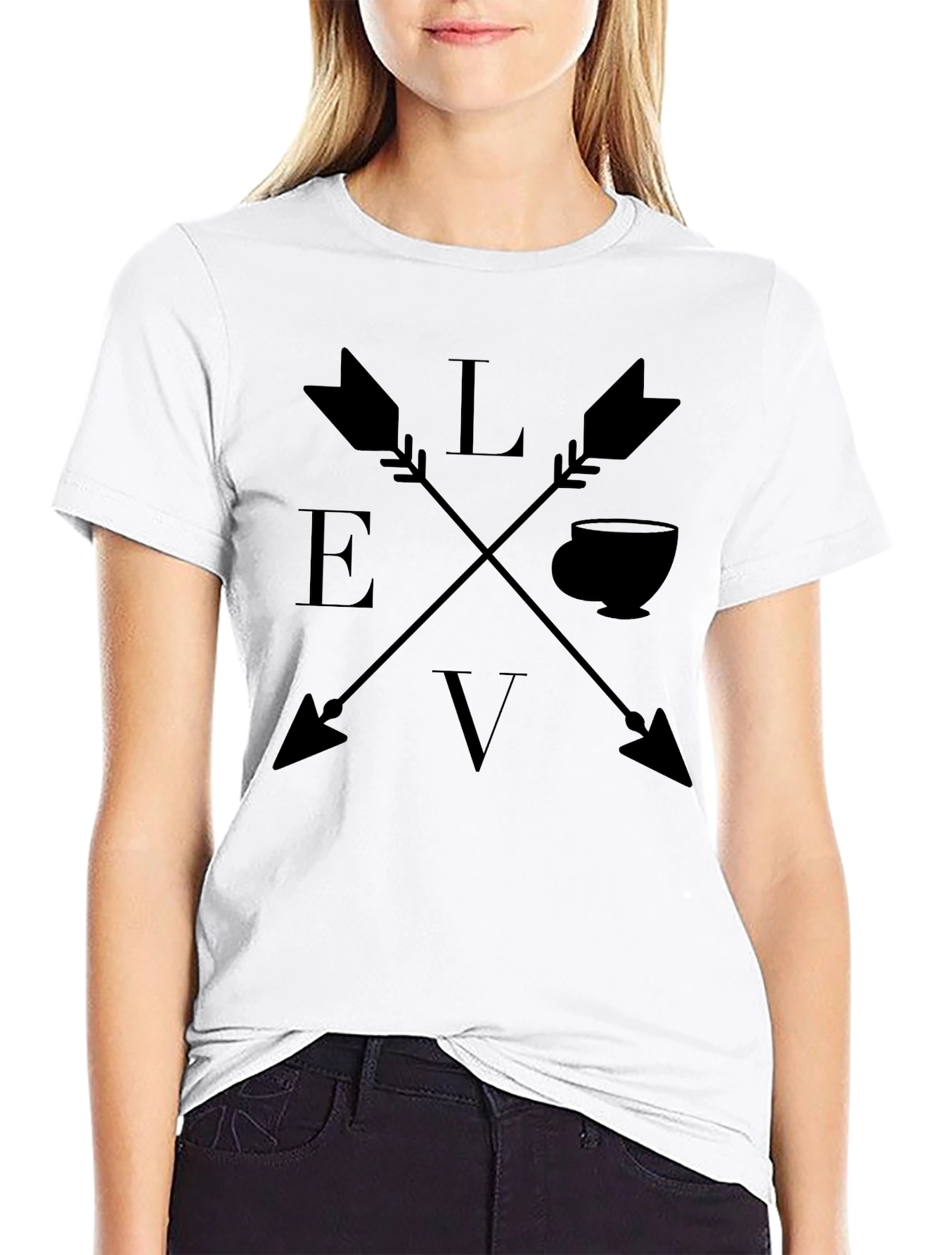 Love Tea Arrows Graphic T-Shirt Black Cotton