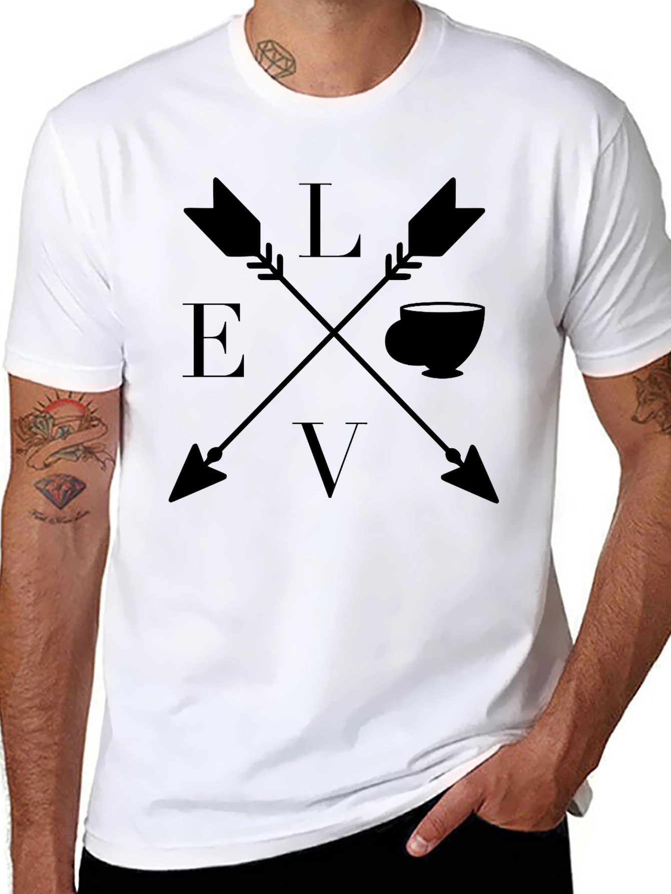 Love Tea Arrows Graphic T-Shirt Black Cotton