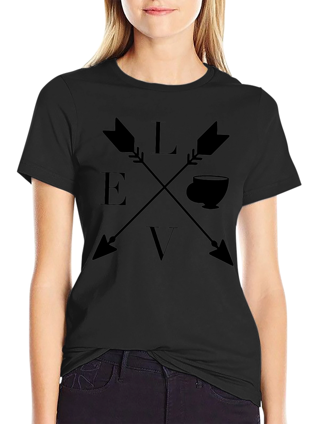 Love Tea Arrows Graphic T-Shirt Black Cotton