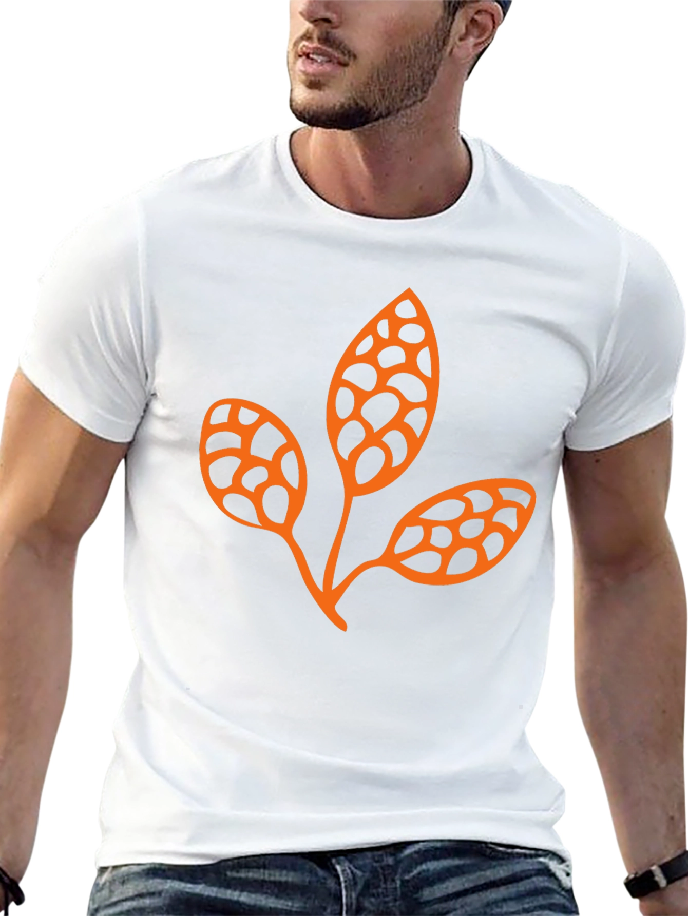 Trendy Black Tee with Unique Leaf Design