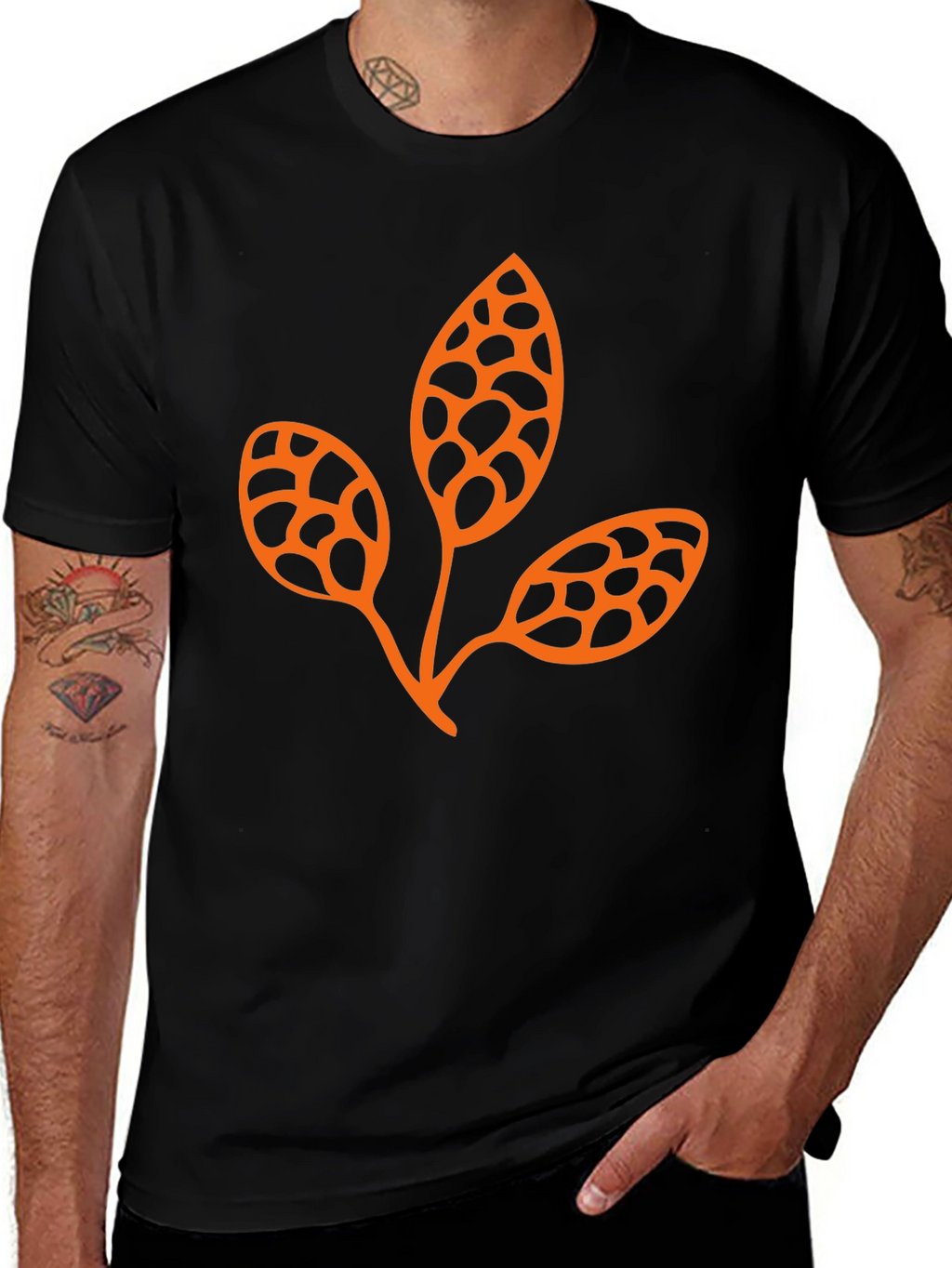 Trendy Black Tee with Unique Leaf Design