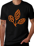 Trendy Black Tee with Unique Leaf Design