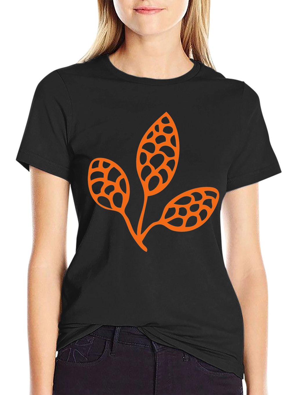 Trendy Black Tee with Unique Leaf Design